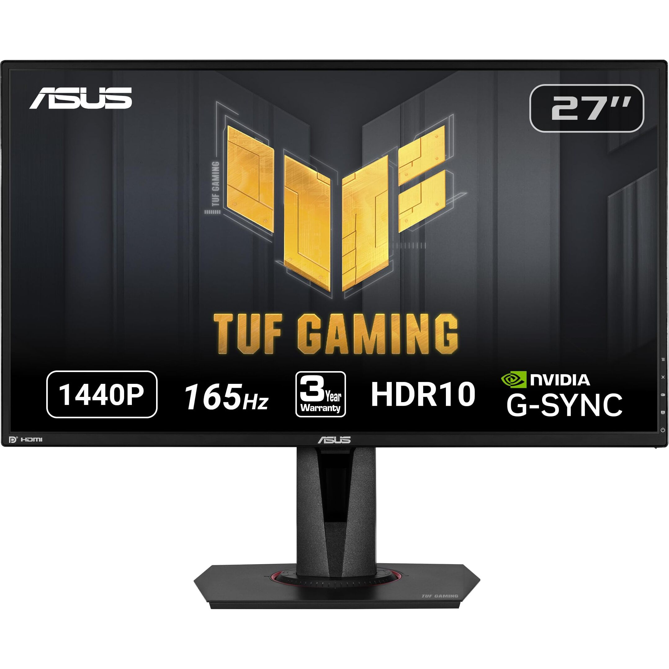 Asus Tuf Gaming 27"" 2K Hdr Gaming Monitor (Vg27Aq) - Qhd (2560 X 1440), 165Hz (Supports 144Hz), 1Ms, Extreme Low Motion Blur, Speaker, G-Sync Compatible, Vesa Mountable, Displayport, Hdmi ,Black
