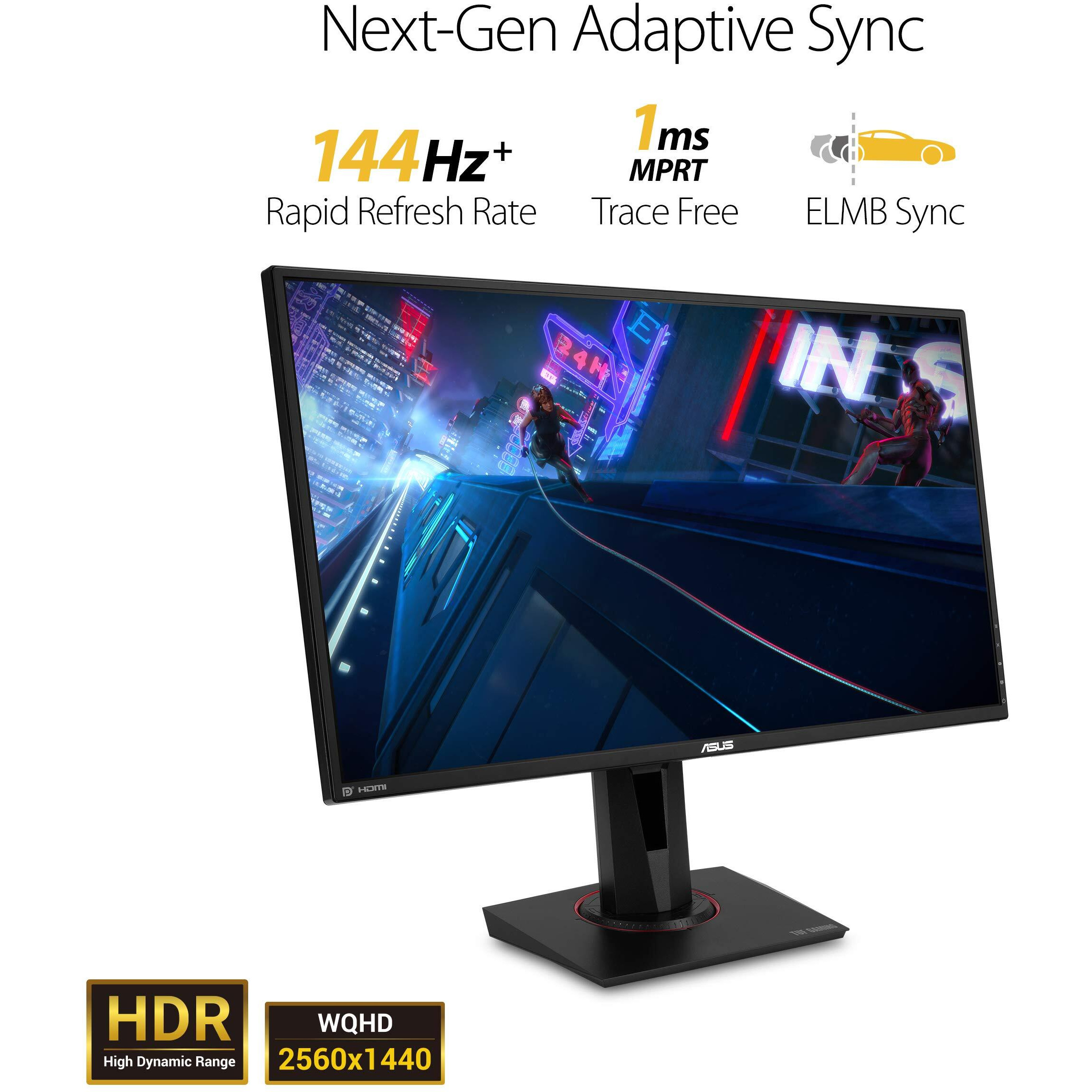 Asus Tuf Gaming 27"" 2K Hdr Gaming Monitor (Vg27Aq) - Qhd (2560 X 1440), 165Hz (Supports 144Hz), 1Ms, Extreme Low Motion Blur, Speaker, G-Sync Compatible, Vesa Mountable, Displayport, Hdmi ,Black