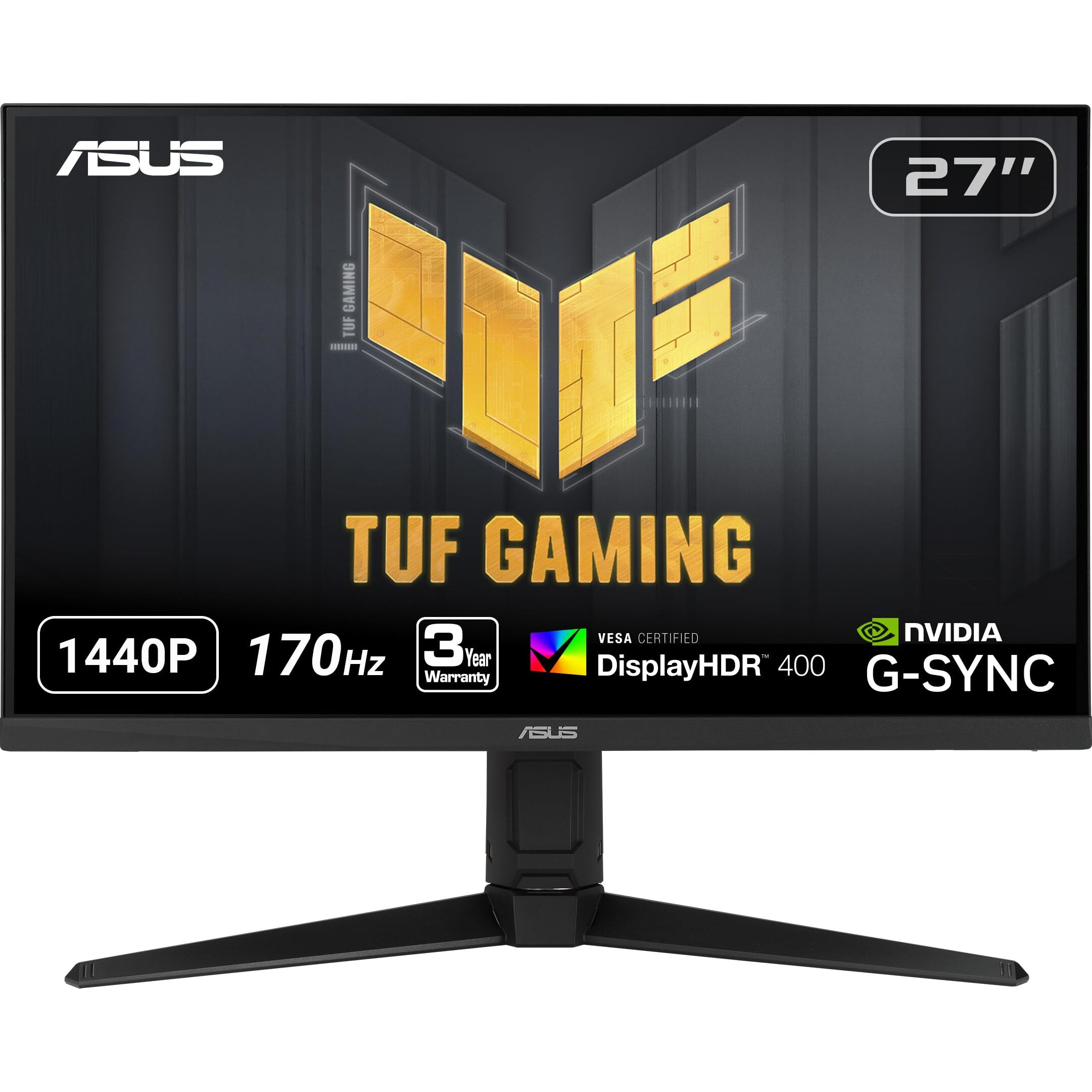 Asus Tuf Gaming Vg27Aql1A 27    Hdr Monitor, 1440P Wqhd (2560 X 1440), 170Hz (Supports 144Hz), Ips, 1Ms, G-Sync Compatible, Extreme Low Motion Blur Sync, Hdr400, 130% Srgb, Eye Care, Hdmi Displayport