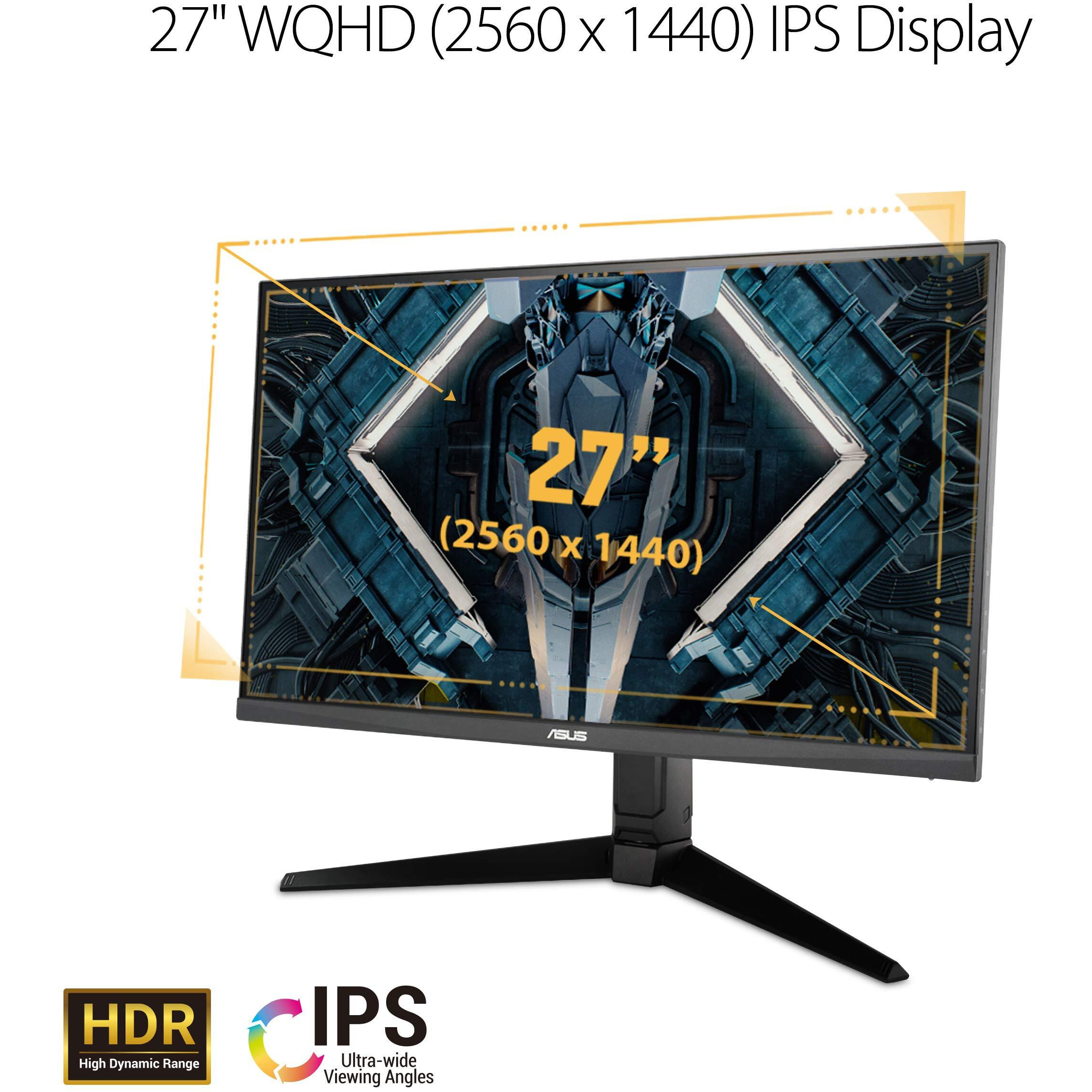 Asus Tuf Gaming Vg27Aql1A 27    Hdr Monitor, 1440P Wqhd (2560 X 1440), 170Hz (Supports 144Hz), Ips, 1Ms, G-Sync Compatible, Extreme Low Motion Blur Sync, Hdr400, 130% Srgb, Eye Care, Hdmi Displayport