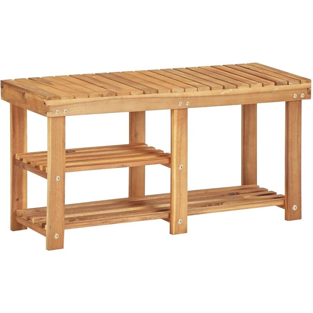 Vidaxl Compact Shoe Rack/Bench, Solid Acacia Wood, 2-Shelf Storage Organizer, Durable And Rustic Design, Easy Assembly And Cleaning, 35.4"&quotX12.5"&quotX18.1""