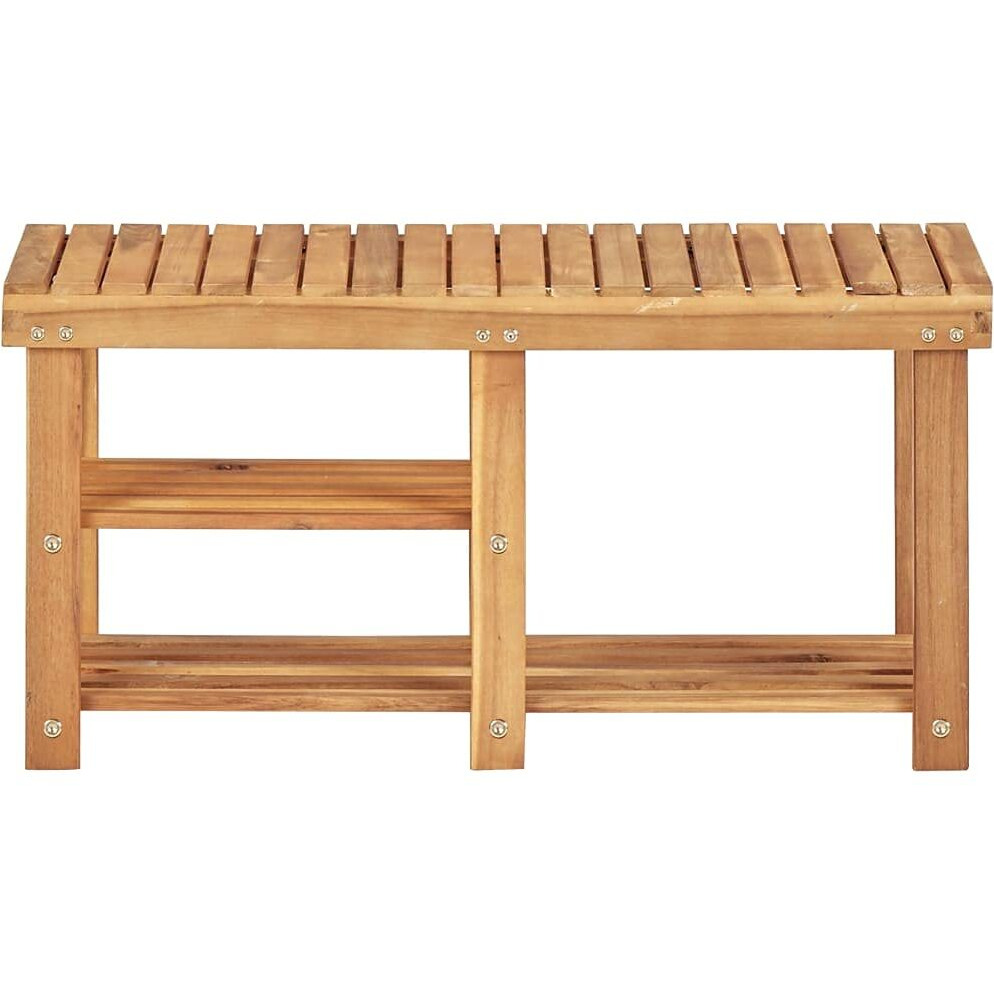Vidaxl Compact Shoe Rack/Bench, Solid Acacia Wood, 2-Shelf Storage Organizer, Durable And Rustic Design, Easy Assembly And Cleaning, 35.4"&quotX12.5"&quotX18.1""