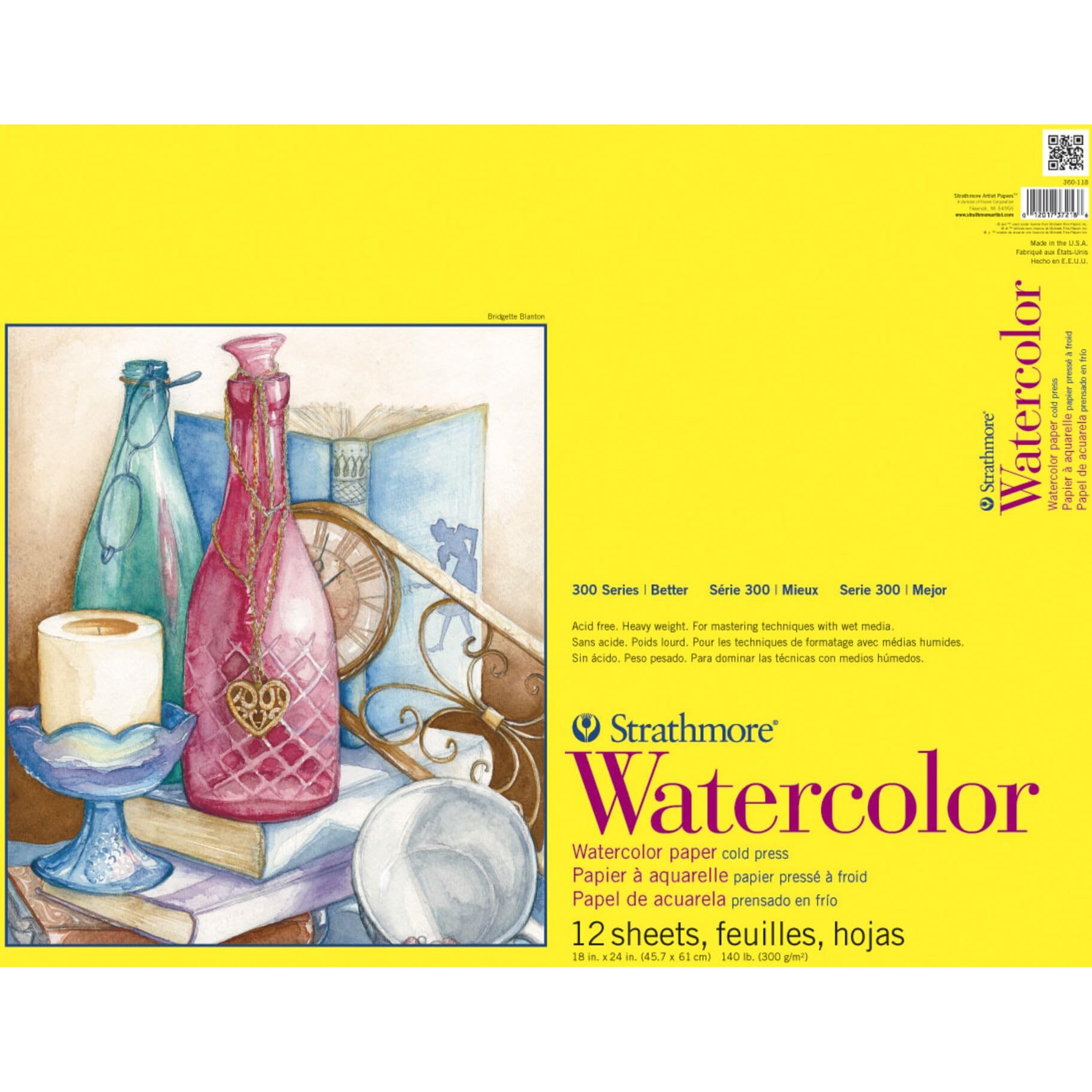 Strathmore 300 Series Watercolor Paper Pad, Top Wire Bound, 18X24 Inches, 12 Sheets (140Lb/300G) - Artist Paper For Adults And Students - Watercolors, Mixed Media, Markers And Art Journaling