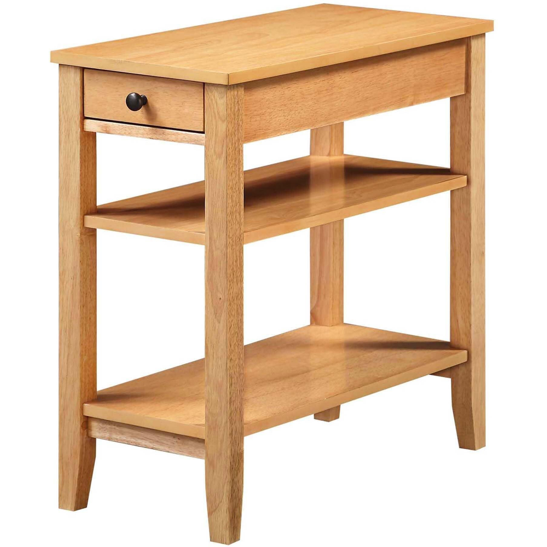 Convenience Concepts American Heritage Chairside End Table With Drawer 23.5"" - Classic Living Room Table With Storage Shelf, Bedroom Nightstand, Natural