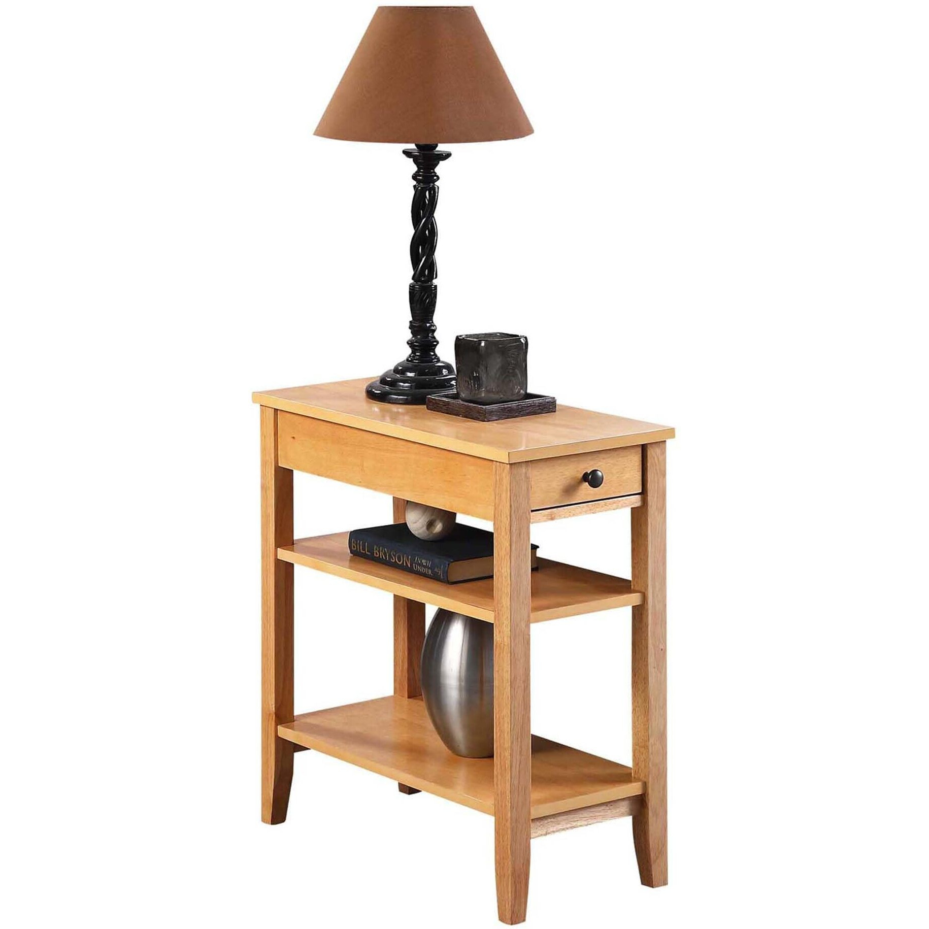 Convenience Concepts American Heritage Chairside End Table With Drawer 23.5"" - Classic Living Room Table With Storage Shelf, Bedroom Nightstand, Natural