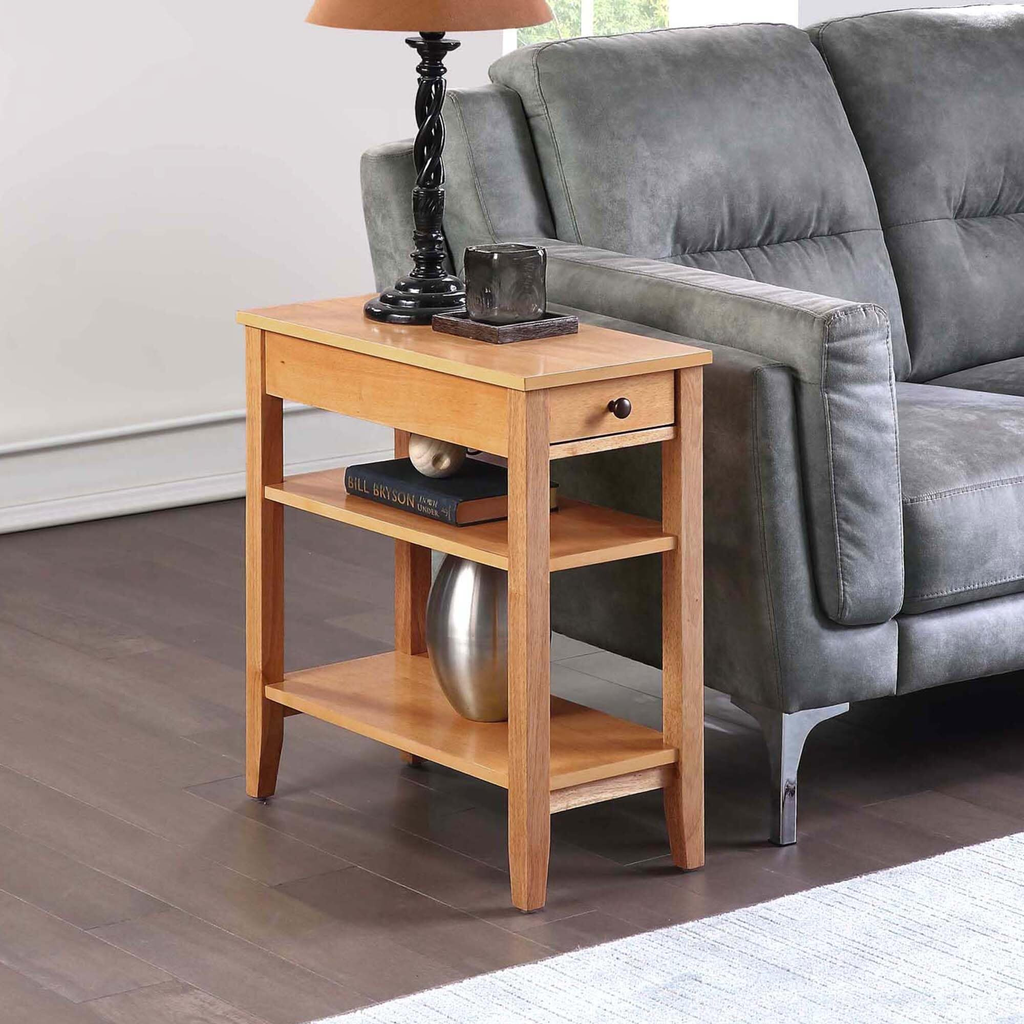 Convenience Concepts American Heritage Chairside End Table With Drawer 23.5"" - Classic Living Room Table With Storage Shelf, Bedroom Nightstand, Natural