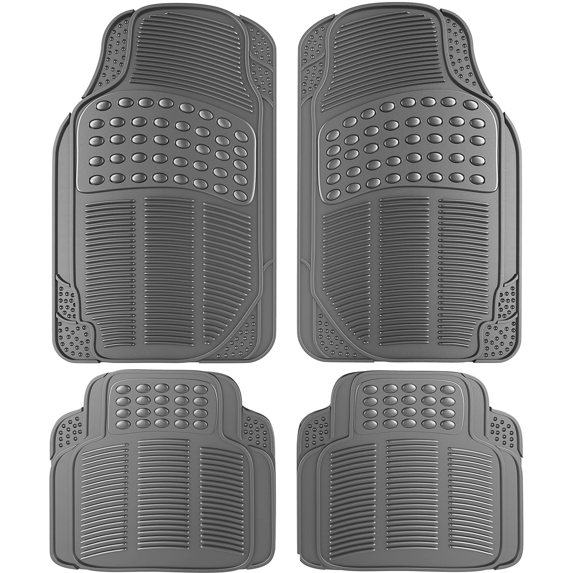 Oxgord Universal Fit Front/Rear 4-Piece Full Set Ridged Heavy Duty Rubber Floor Mat - (Gray)