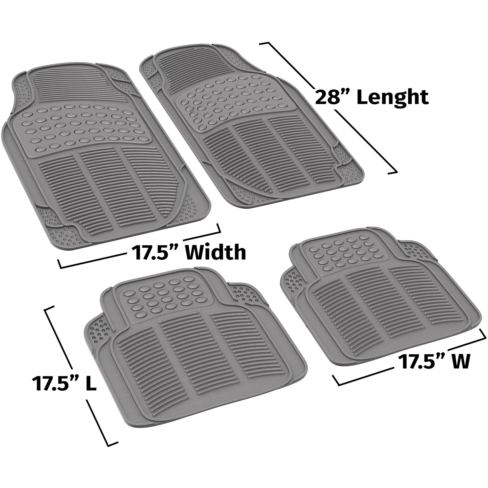 Oxgord Universal Fit Front/Rear 4-Piece Full Set Ridged Heavy Duty Rubber Floor Mat - (Gray)