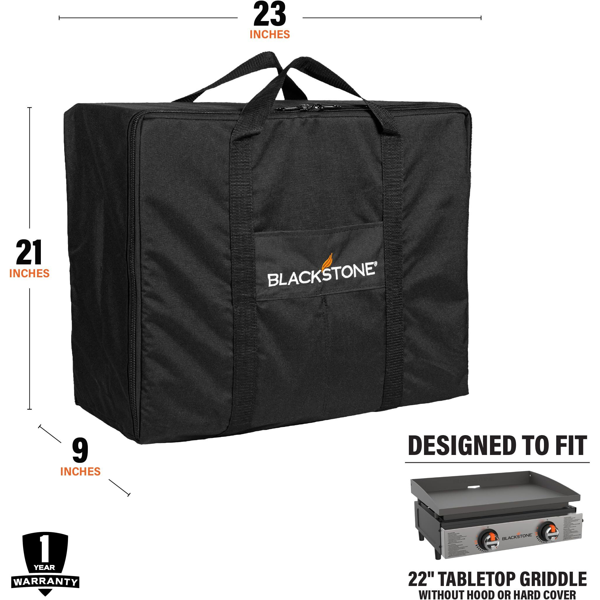 Blackstone 1723 22    Tabletop Griddle Carry Bag, Heavy Duty, Weather Resistant, Griddle Cover, Black. Fits Griddles Without Hoods Or Hard Covers.