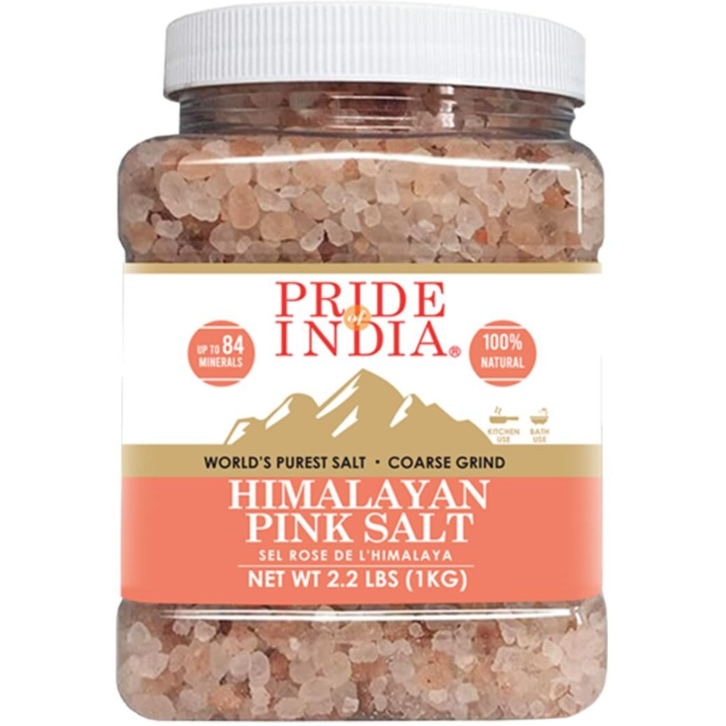 Pride Of India - Himalayan Rock Salt - 84+ Natural Mineral Enriched (Pure Himalayan Pink Salt, Coarse Grind 2.2 Pound Jar)