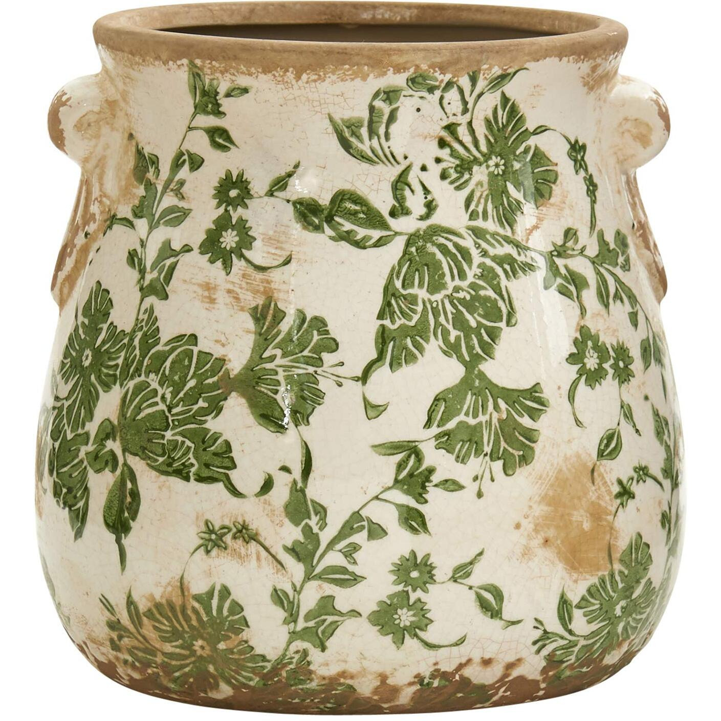 6.5In. Tuscan Ceramic Green Scroll Planter