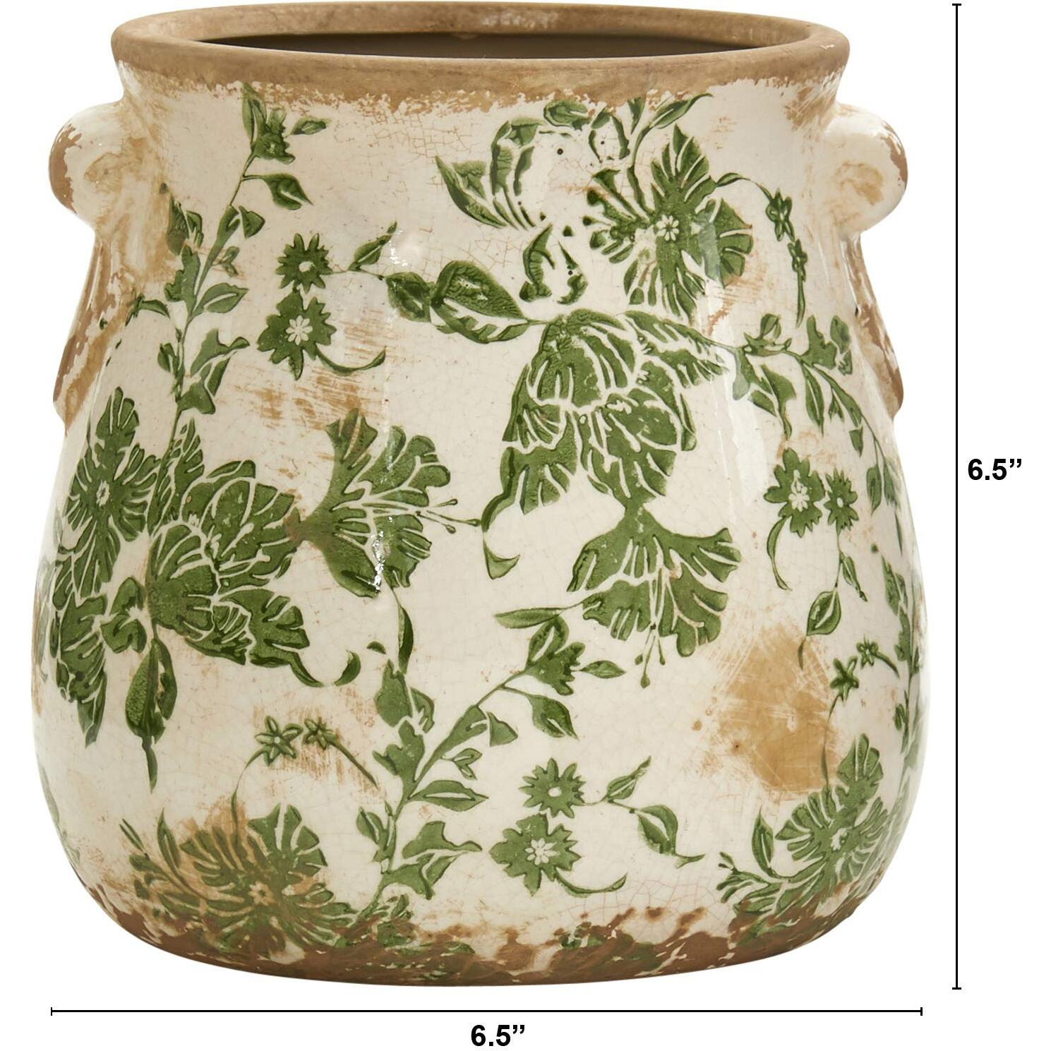6.5In. Tuscan Ceramic Green Scroll Planter