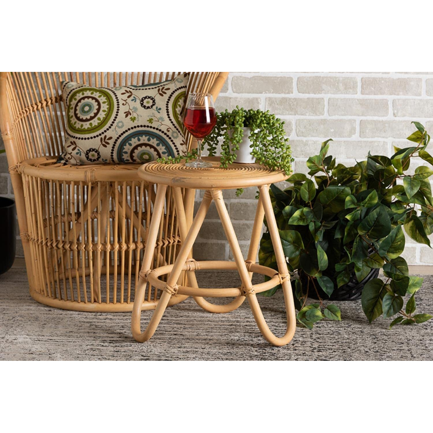 Baxton Studio Rinjani Modern Bohemian Natural Brown Rattan End Table