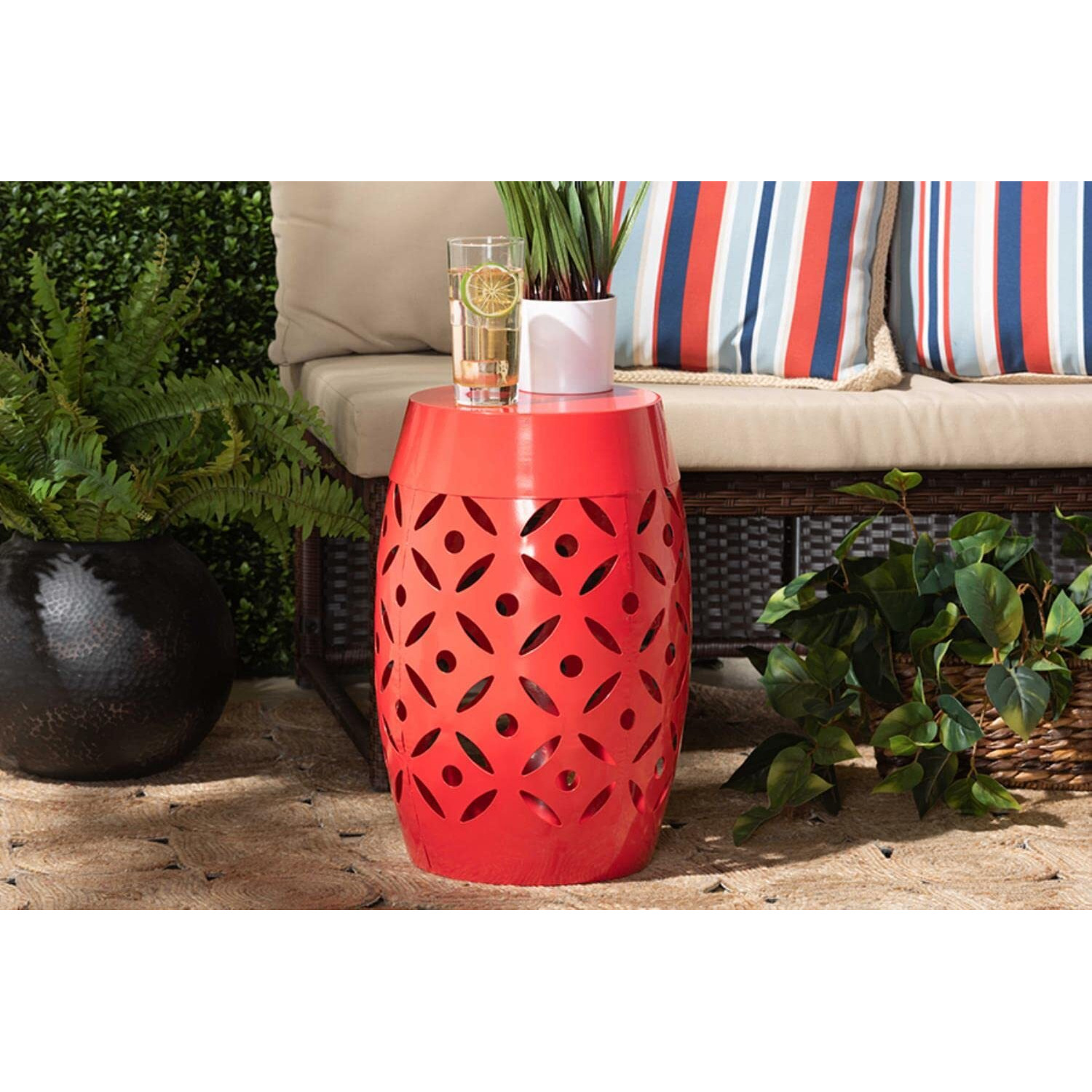 Baxton Studio Hallie Modern And Contemporary Red Finished Metal Outdoor Side Table