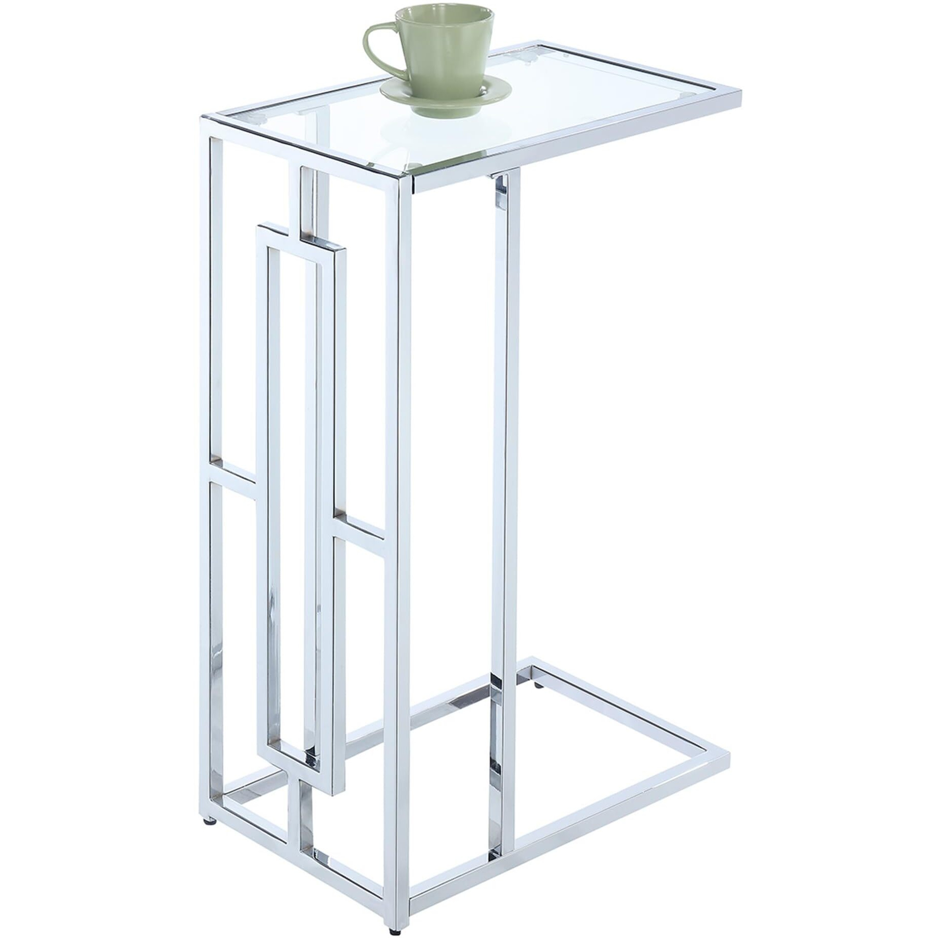 Convenience Concepts Town Square Chrome C Table, Clear Glass / Chrome Frame