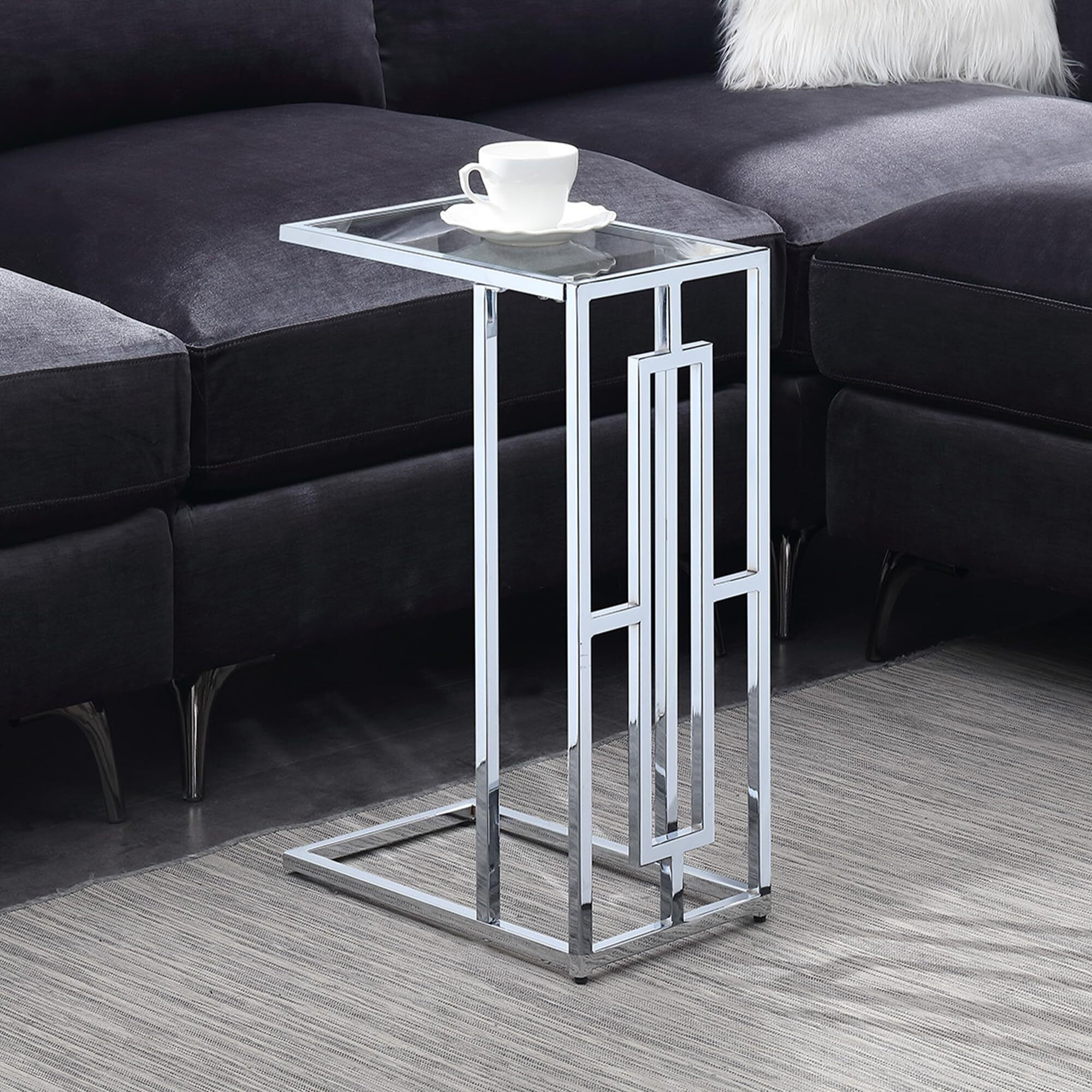 Convenience Concepts Town Square Chrome C Table, Clear Glass / Chrome Frame