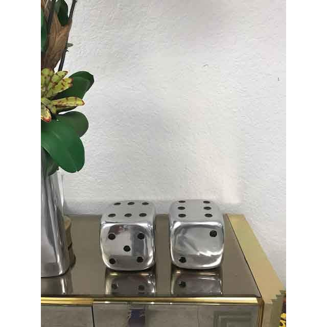 Modern Day Accents 4104 Dados Decorative Dice, Silver With Black Dots, Vegas Decor, Man Cave, Bar Decor Tabletop, Centerpiece, Sculpture, 6"", Set Of 2