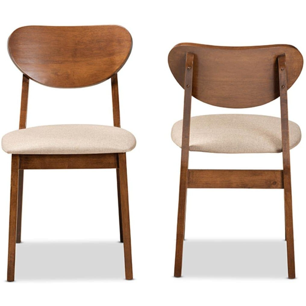 Baxton Studio Damara Mid-Century Modern Sand Fabric Upholstered And Walnut Brown Finished Wood 2-Piece Dining Chair Set