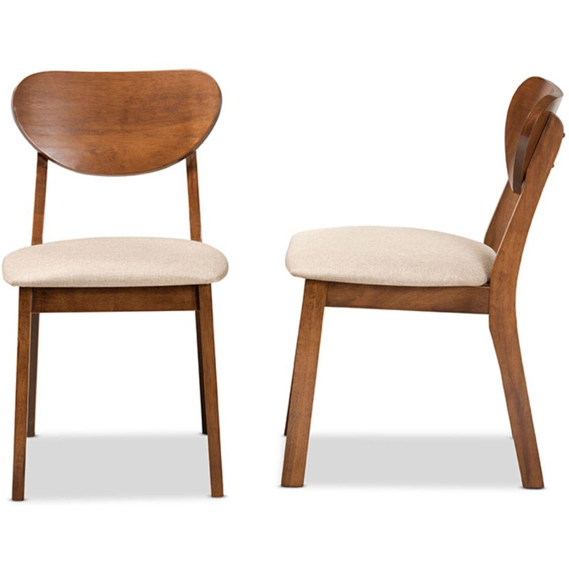 Baxton Studio Damara Mid-Century Modern Sand Fabric Upholstered And Walnut Brown Finished Wood 2-Piece Dining Chair Set