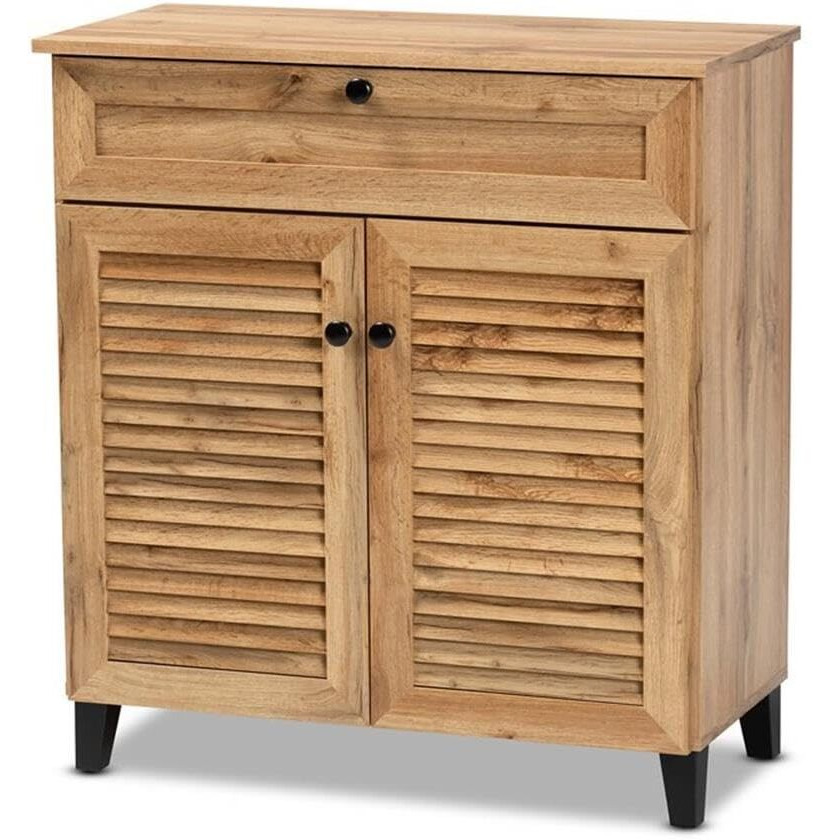 Baxton Studio Coolidge Modern And Contemporary Oak Brown Finished Wood 1-Drawer Shoe Storage Cabinet