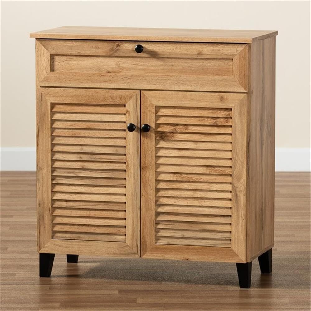 Baxton Studio Coolidge Modern And Contemporary Oak Brown Finished Wood 1-Drawer Shoe Storage Cabinet