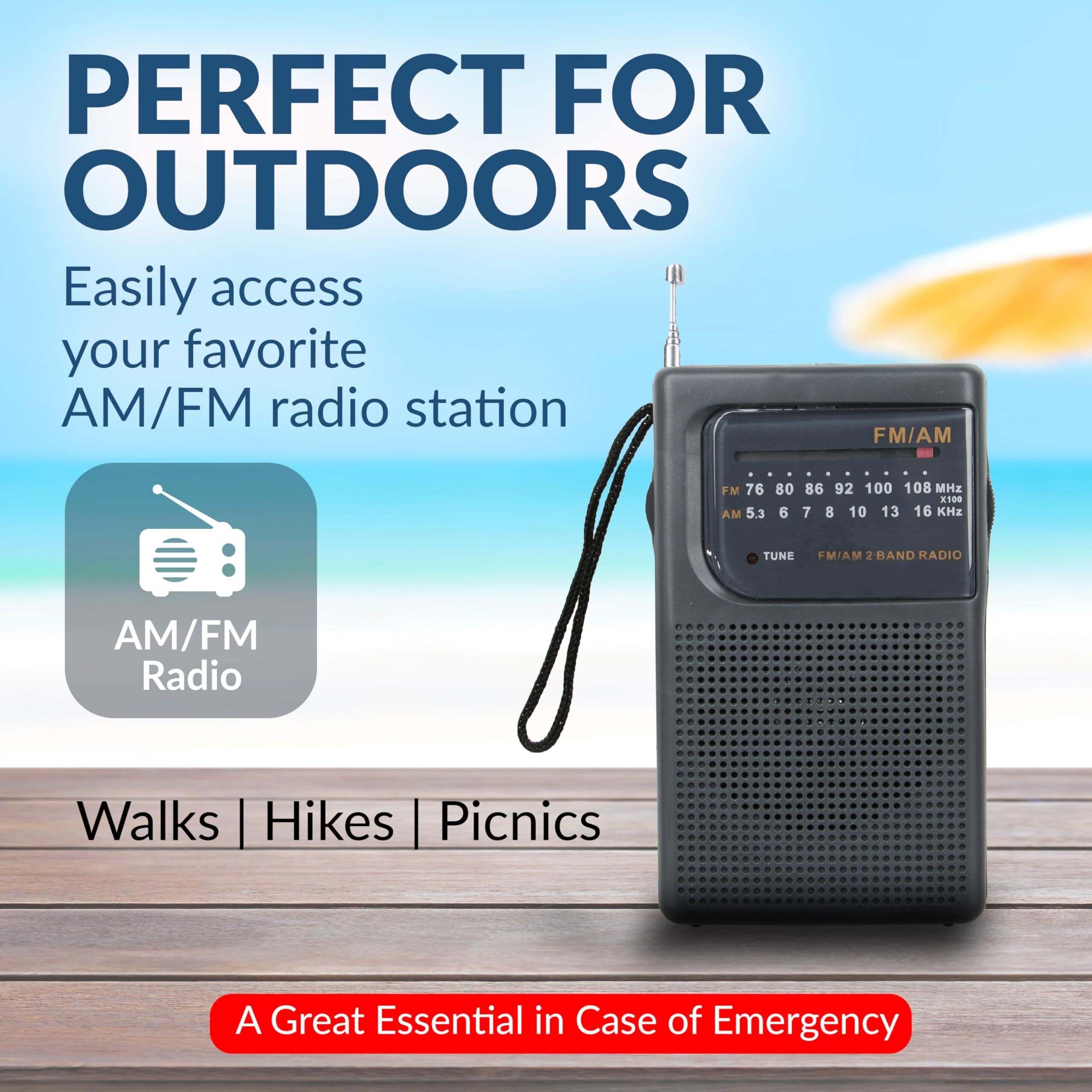 Supersonic Sc-1105 Portable Am/Fm Band Radio With Led Tune Indicator, Telescopic Antenna, Earphone Jack, Carrying Strap, Speaker And Wide Frequency For Indoor, Outdoor & Emergency Use
