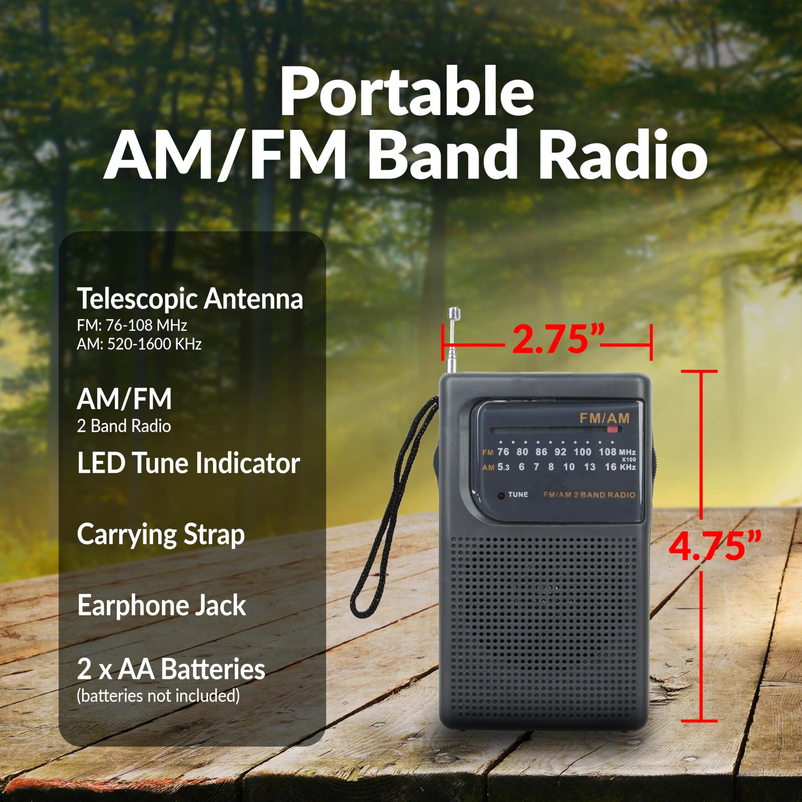 Supersonic Sc-1105 Portable Am/Fm Band Radio With Led Tune Indicator, Telescopic Antenna, Earphone Jack, Carrying Strap, Speaker And Wide Frequency For Indoor, Outdoor & Emergency Use