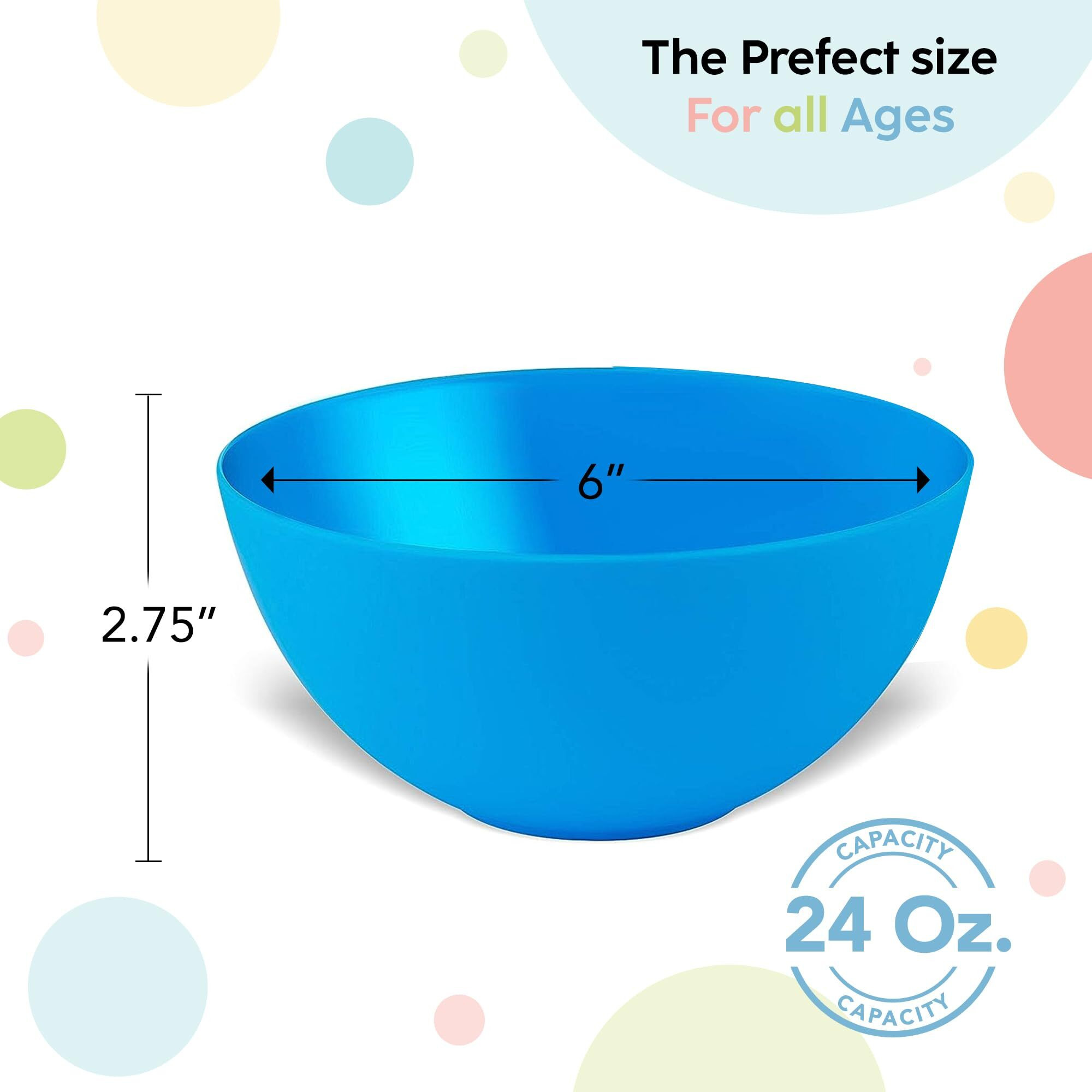 Plaskidy Plastic Bowls Set Of 12 Kids Bowls 24 Oz Microwave Dishwasher Safe Bpa Free Plastic Cereal Bowls For Kids Brightly Colored Children Bowls Great For Cereal, Soup, Snack, Fruit Or Salad