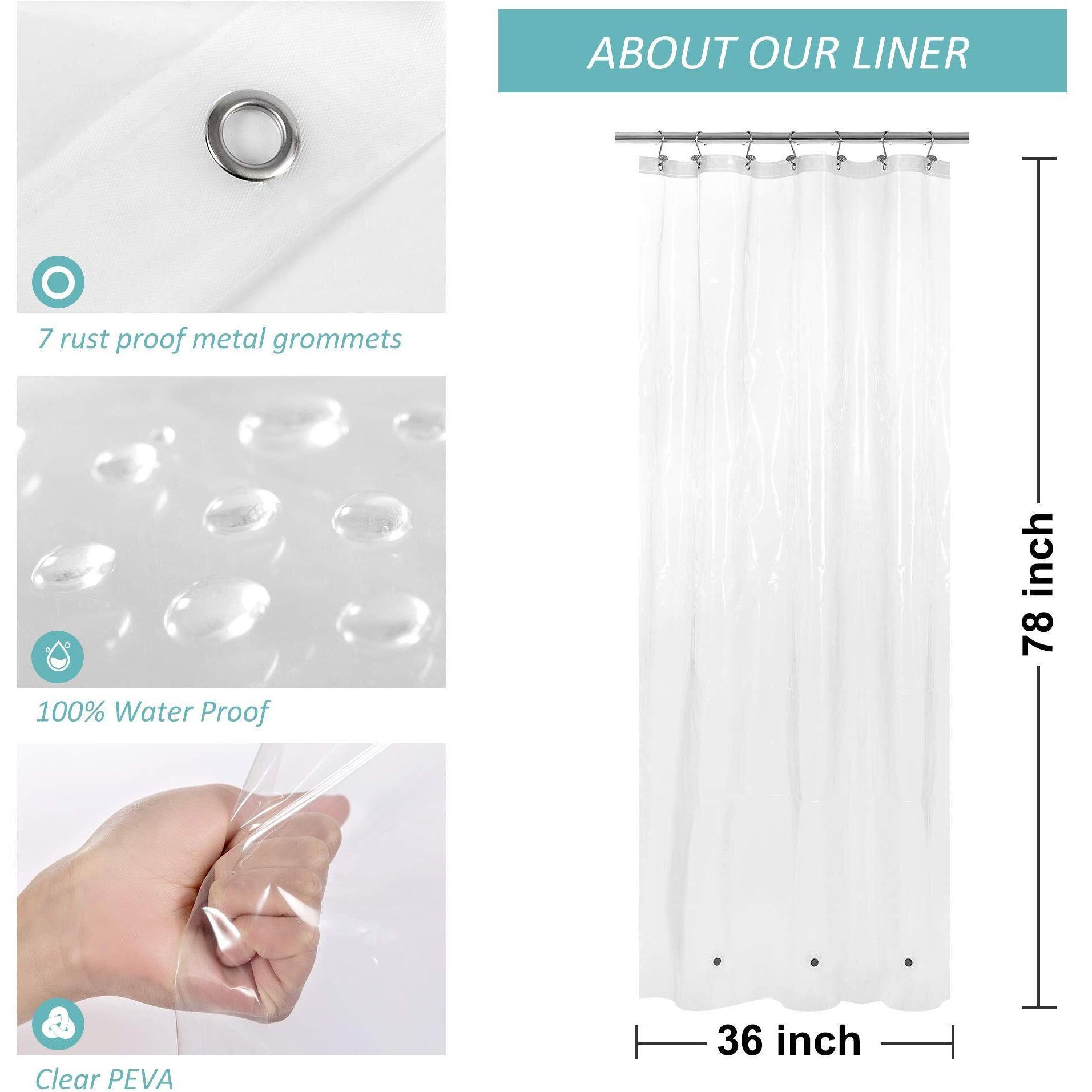 Mrs Awesome 36X78 Small Stall Shower Curtain Liner With 3 Magnets Clear Peva 8G Thick & Heavy Duty, Waterproof, Narrow Stall Size 36 X 78 Inches, Clear
