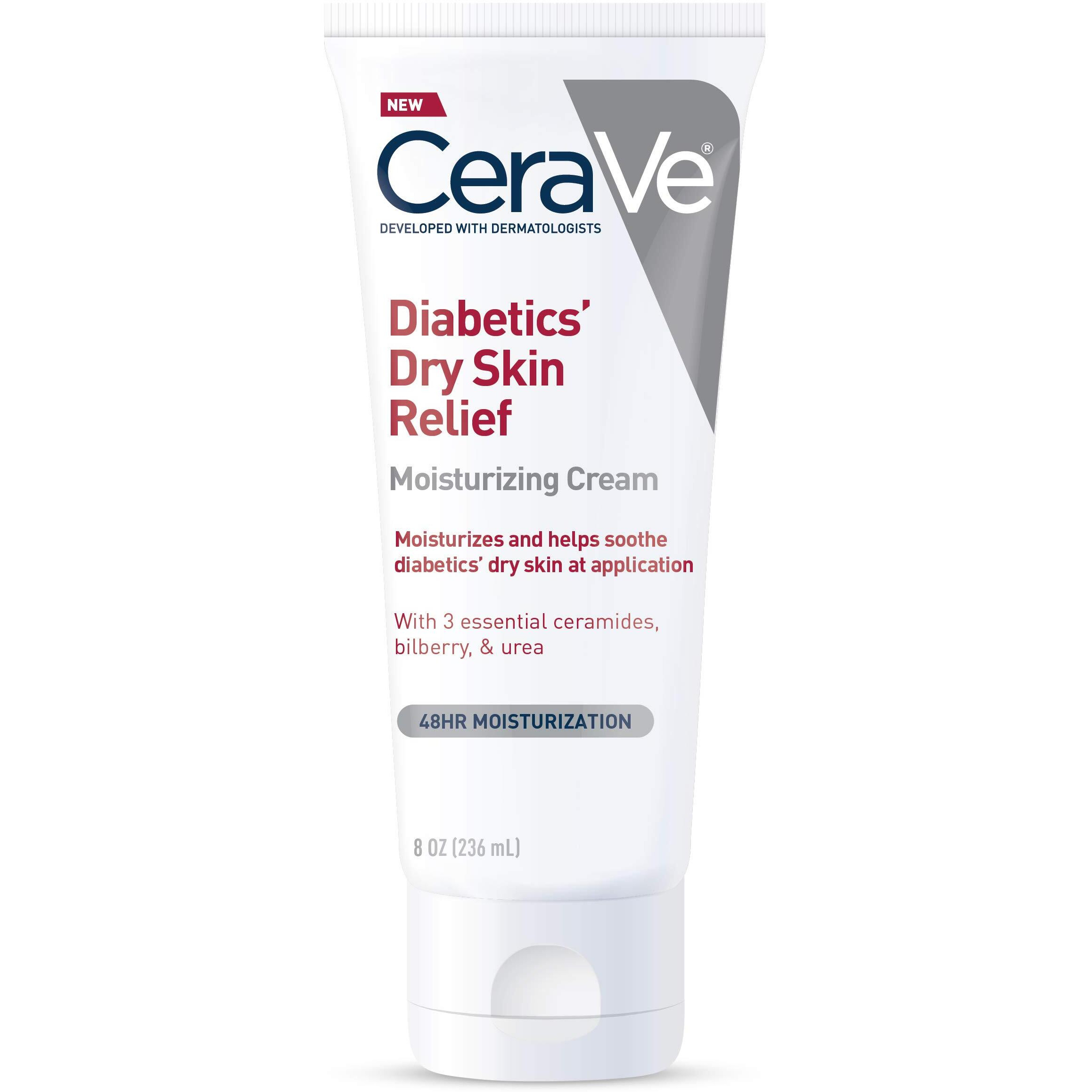 Cerave Moisturizing Cream For Diabetics Dry Skin, Urea Cream With Bilberry For Face And Body, Fragrance Free & Paraben Free, 8 Ounce