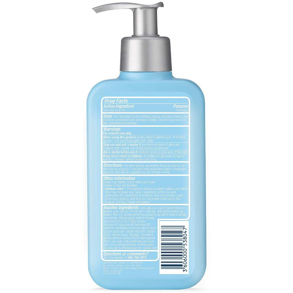Cerave Cleanser For Psoriasis Treatment, With Salicylic Acid For Dry Skin Itch Relief & Latic Acid For Exfoliation, Fragrance Free & Allergy Tested, 8 Ounce