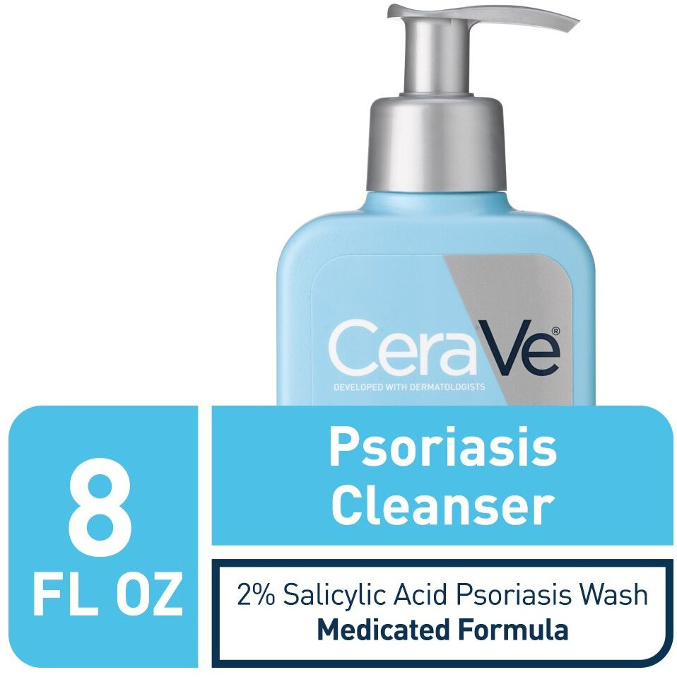 Cerave Cleanser For Psoriasis Treatment, With Salicylic Acid For Dry Skin Itch Relief & Latic Acid For Exfoliation, Fragrance Free & Allergy Tested, 8 Ounce