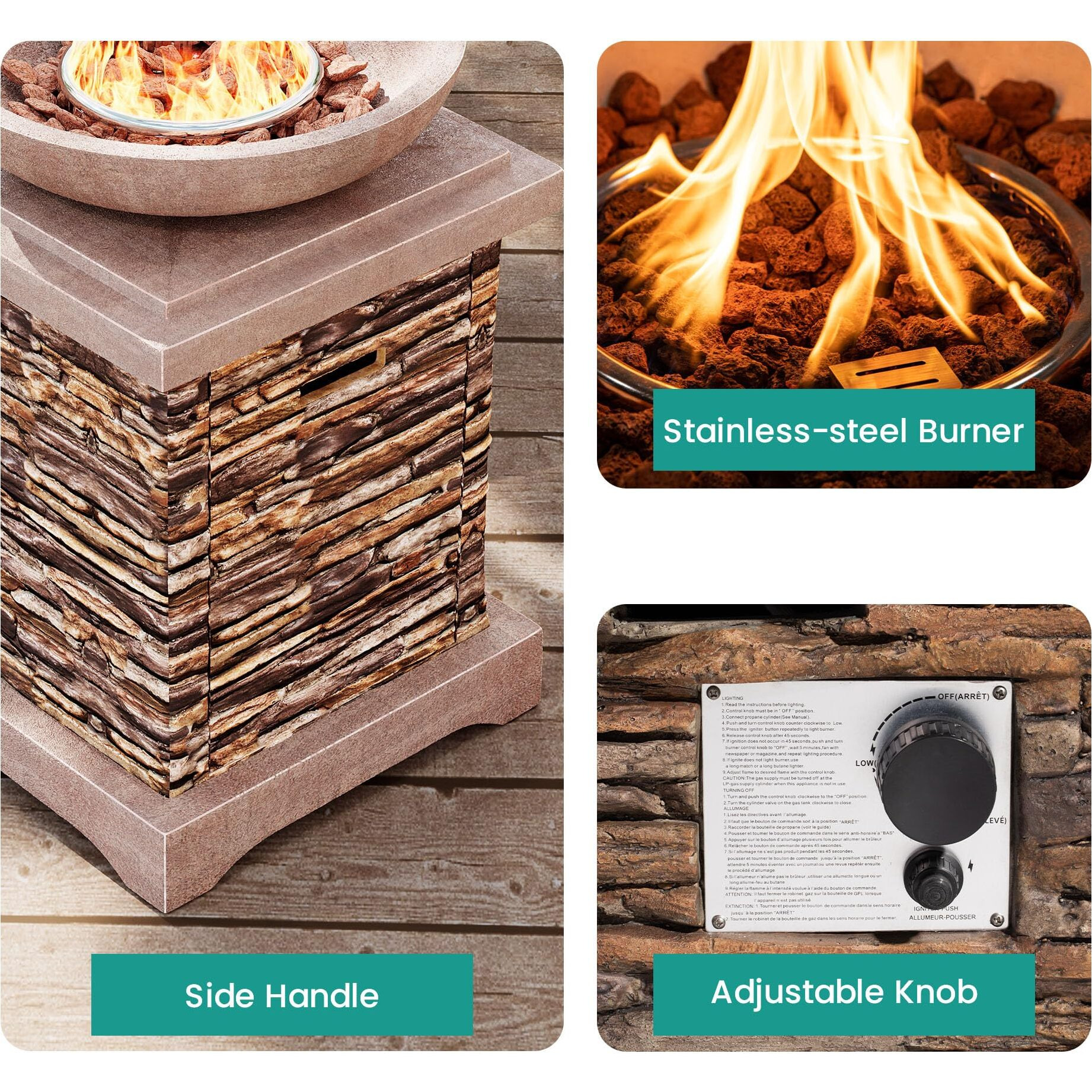 Sunbury Outdoor Propane Fire Pit, Gas Fire Pit For Outside Patio, Outdoor Fire Table Fire Column 40,000 Btu W Lava Rocks, Waterproof Cover