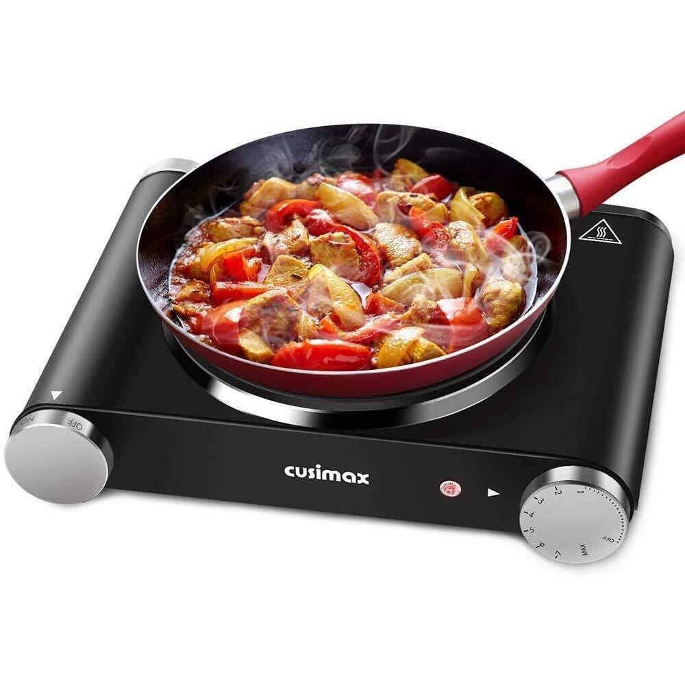 Cusimax Hot Plate Electric Burner Single Burner Cast Iron Hot Plates For Cooking Portable Burner 1500W With Adjustable Temperature Control Stainless Steel Non-Slip Rubber Feet, Upgraded Version