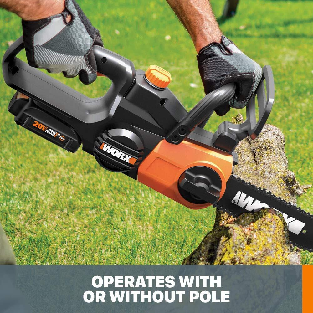 Worx Wg323 20V Power Share 10"" Cordless Pole/Chain Saw With Auto-Tension (Battery & Charger Included)