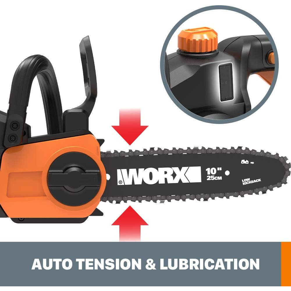 Worx Wg323 20V Power Share 10"" Cordless Pole/Chain Saw With Auto-Tension (Battery & Charger Included)