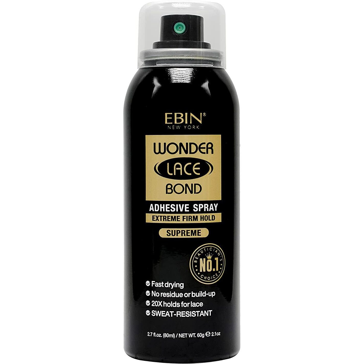 Ebin New York Wonder Lace Bond Adhesive Spray - Supreme (Extreme Firm Hold), 2.7 Fl. Oz./ 80Ml | Fast Drying, No Residue, No Build Up, Powerful Hold, All-Day Hold, Daily Wig Application
