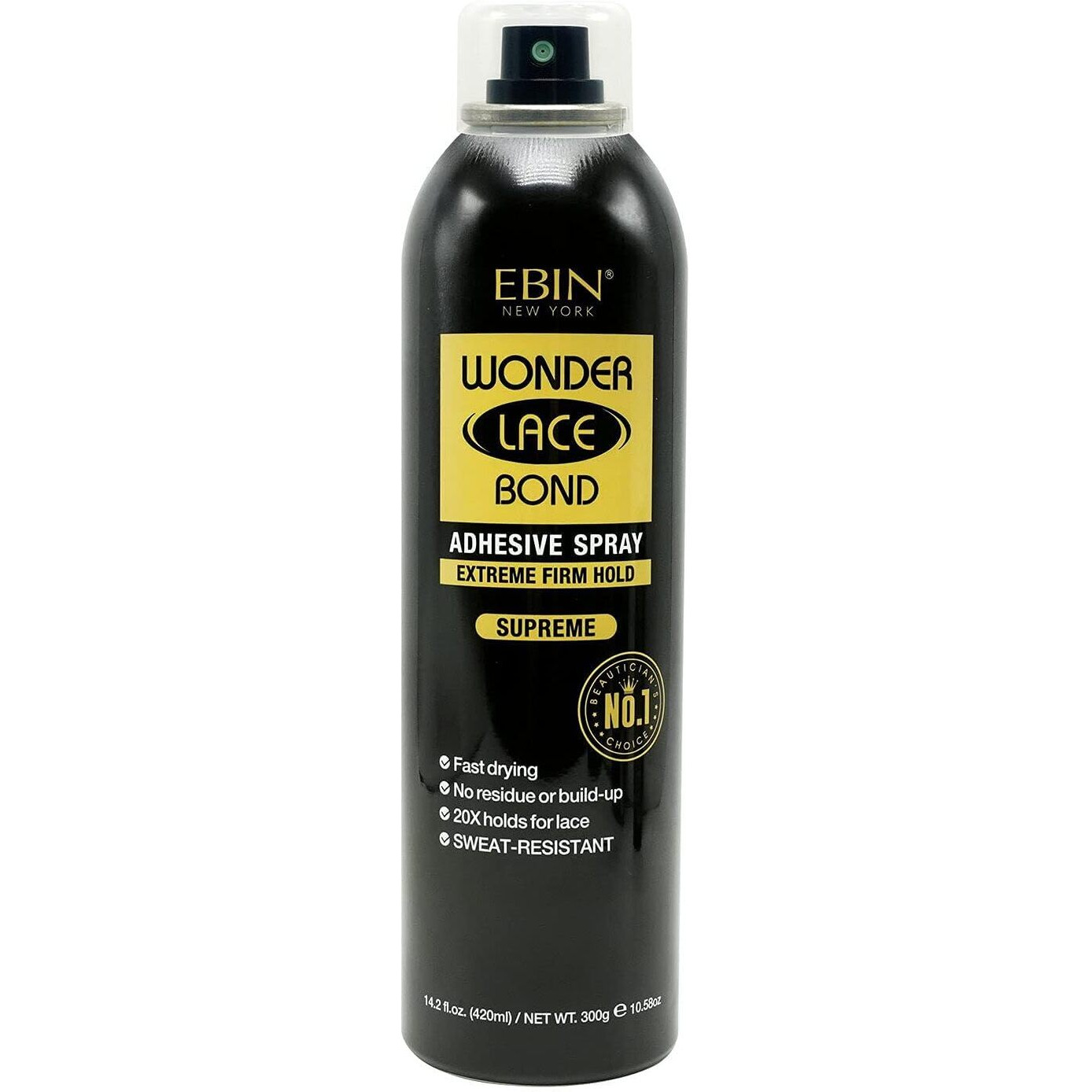 Ebin New York Wonder Lace Bond Adhesive Spray - Supreme (Extreme Firm Hold), 2.7 Fl. Oz./ 80Ml | Fast Drying, No Residue, No Build Up, Powerful Hold, All-Day Hold, Daily Wig Application