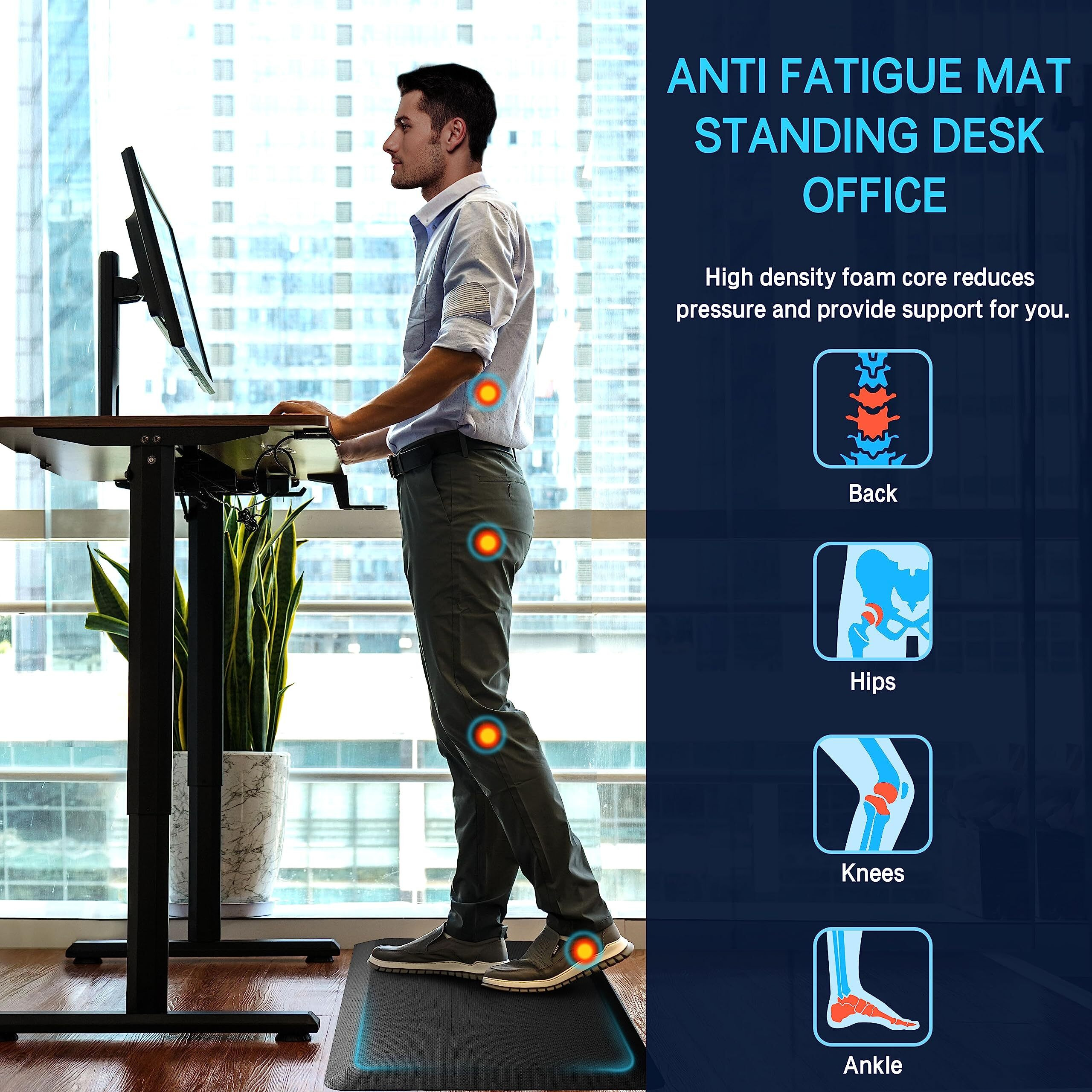 Featol Anti Fatigue Mats For Standing, 9/10 Extra Thick Ergonomic Standing Desk Mat, Comfort & Durable Memory Foam Standing Mat At Home,Office All Day (20"" X 32"", Black)