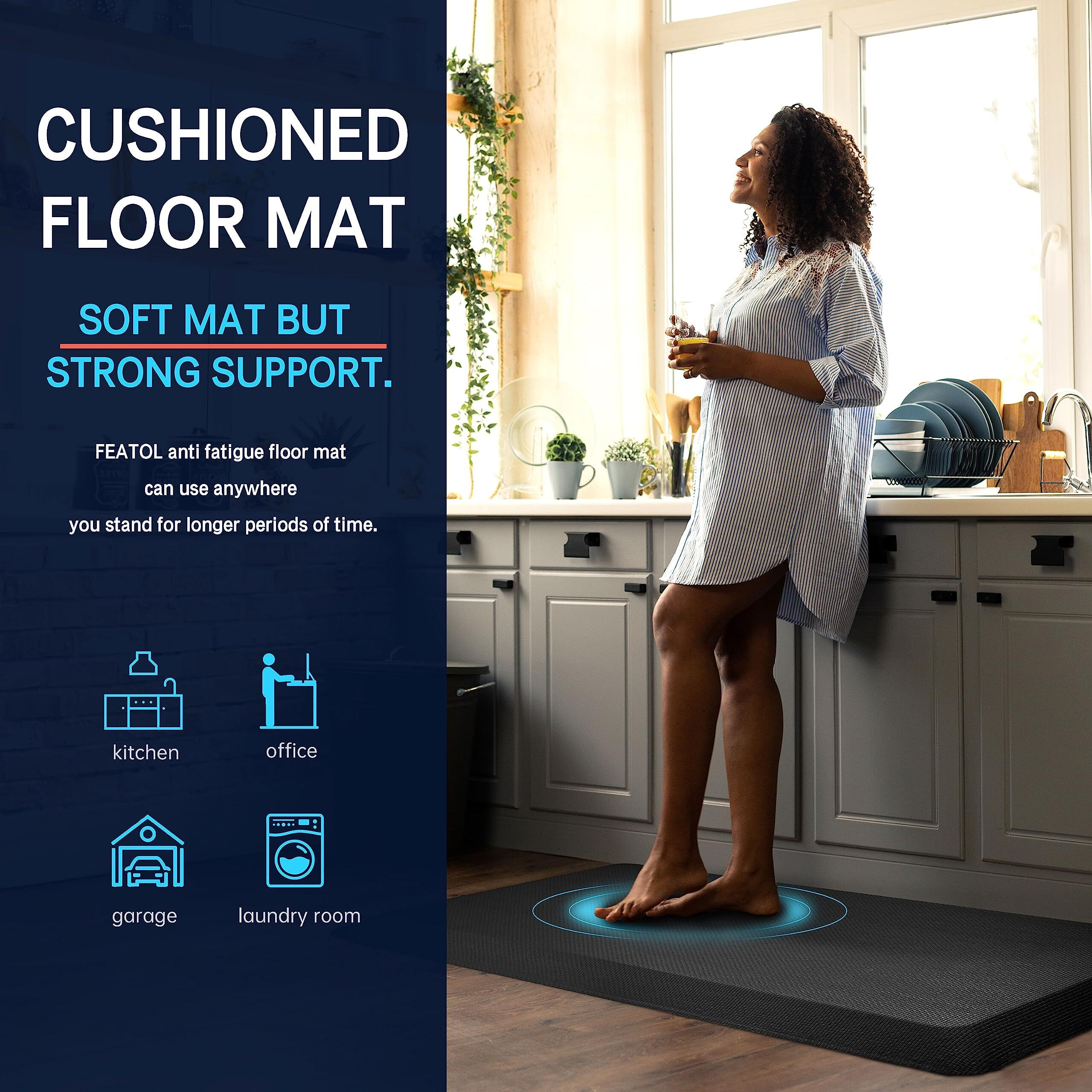 Featol Anti Fatigue Mats For Standing, 9/10 Extra Thick Ergonomic Standing Desk Mat, Comfort & Durable Memory Foam Standing Mat At Home,Office All Day (20"" X 32"", Black)