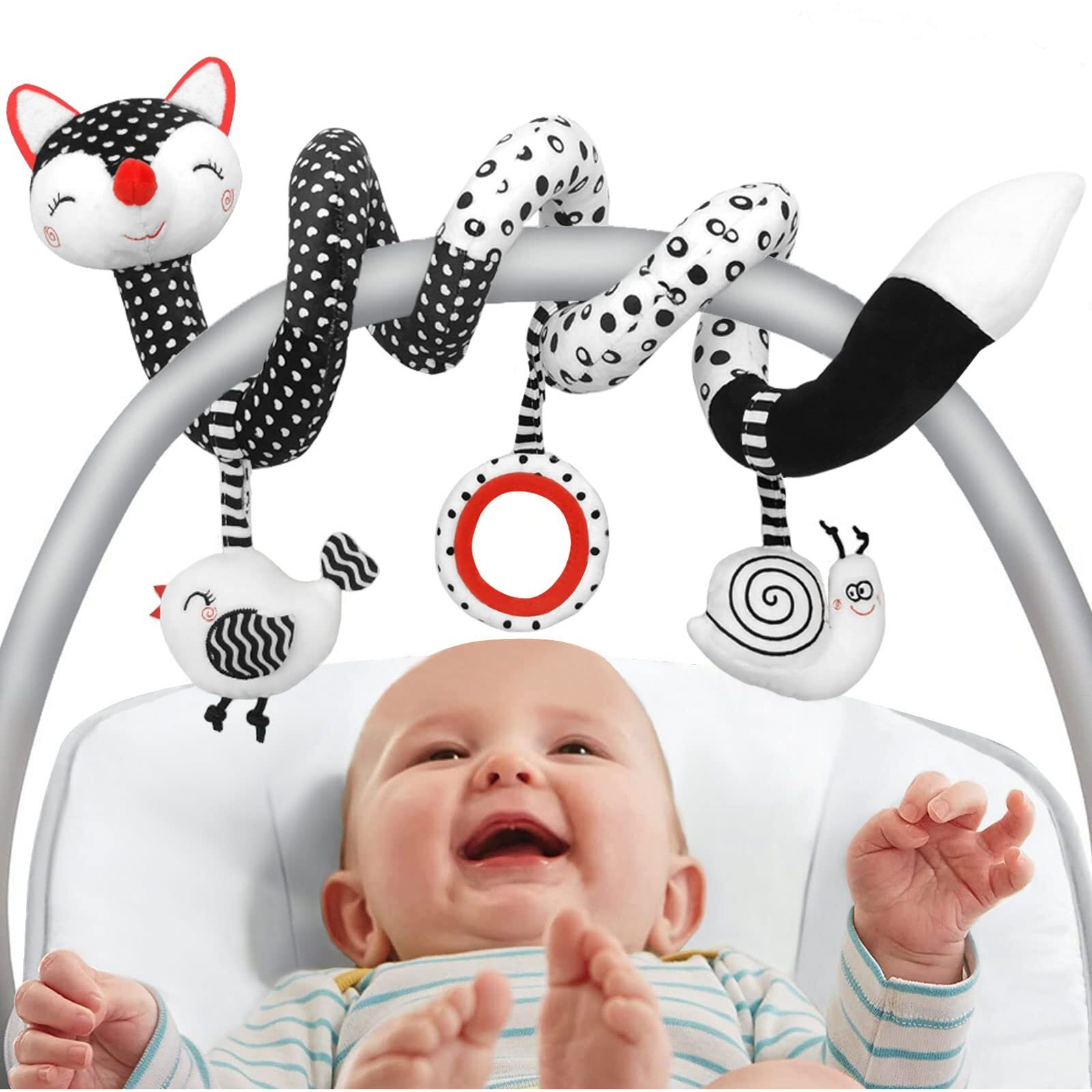 Car Seat Toys Baby Toys 0-3 Months Infant Toys Spiral Stroller Toys, Newborn Toys Black And White Baby Toys, High Contrast Baby Toys For Crib Mobile, Baby Toys Gift For 0 3 6 9 12 Months Girls Boys