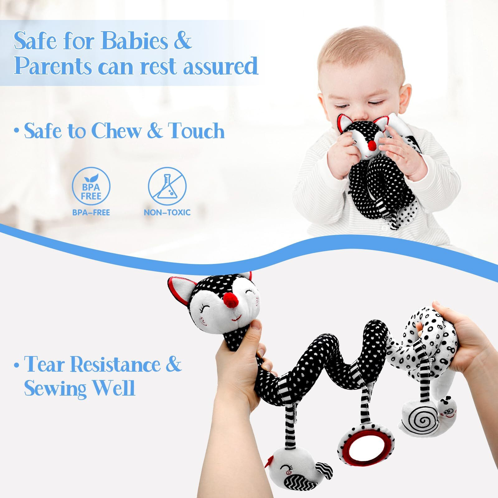 Car Seat Toys Baby Toys 0-3 Months Infant Toys Spiral Stroller Toys, Newborn Toys Black And White Baby Toys, High Contrast Baby Toys For Crib Mobile, Baby Toys Gift For 0 3 6 9 12 Months Girls Boys