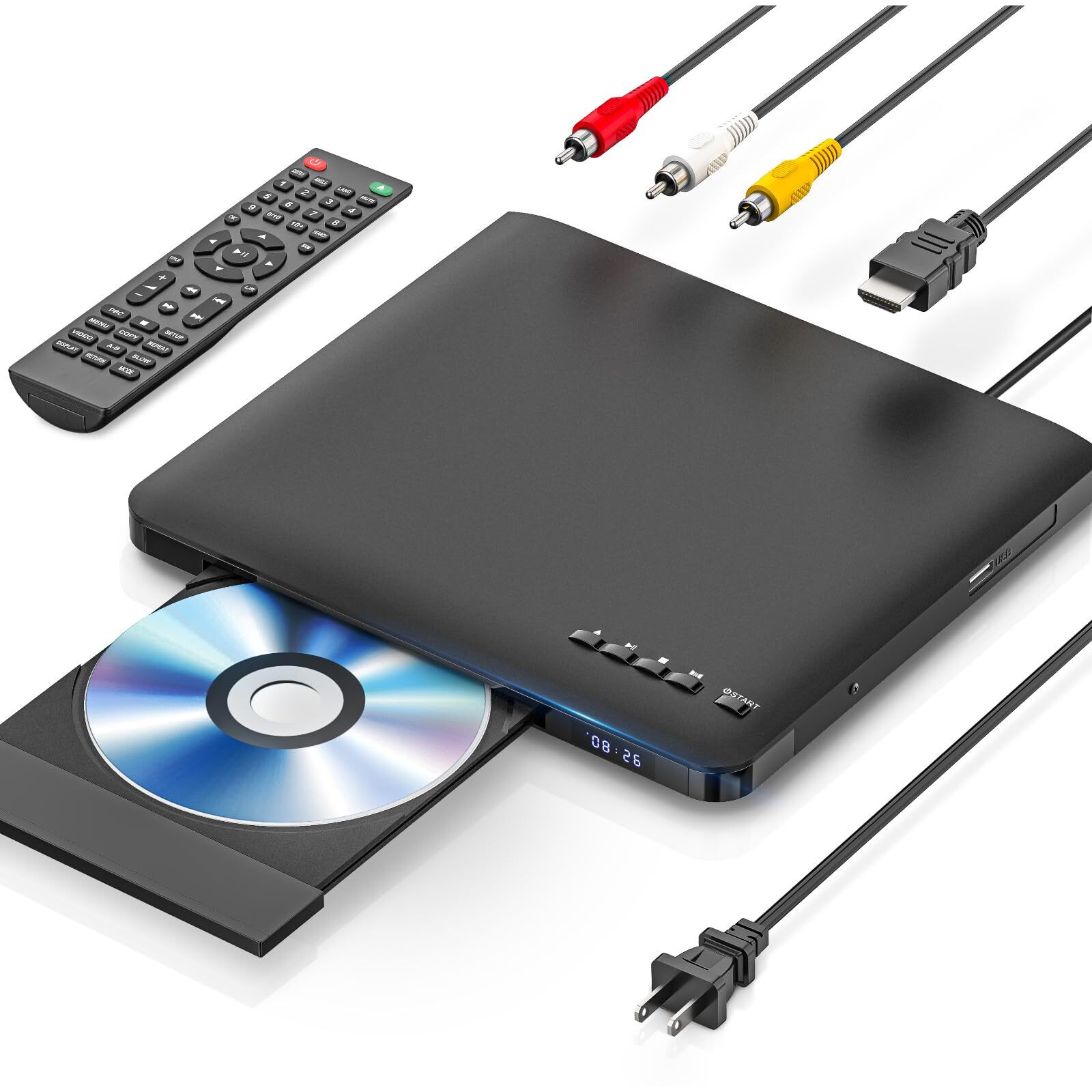 Ultra Slim Dvd Player, Thinnest Hdmi Av Dvd Players For Tv, 0.6 Inch Design With Region Free & Colourful Hd Pixels, Supports Usb Playback, Ntsc/Pal Dvd Player With Hdmi & Rca Cables, Remote Control.