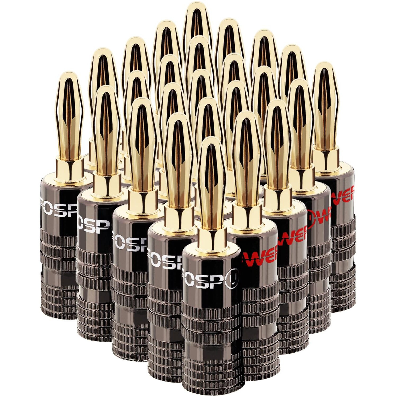 Fospower Banana Plugs 12 Pairs / 24 Pcs, Closed Screw 24K Gold Plated Speaker Plug Connectors For Speaker Wire, Wall Plate, Home Theater, Audio/Video Receiver, Amplifiers And Sound Systems