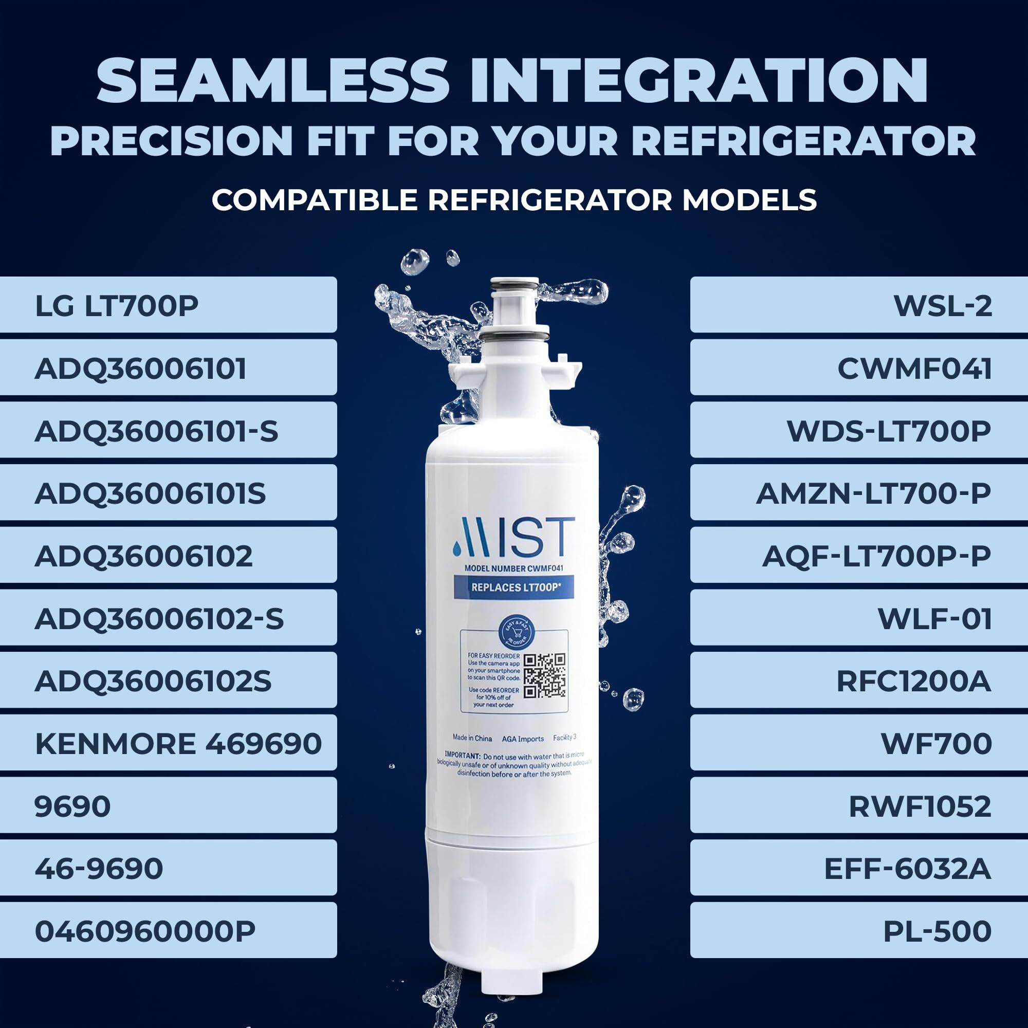 Mist Lt700P Water Filter Replacement For Lg Adq36006101, Refrigerator Water Filter Compatible With Adq36006102, Kenmore Elite 9690, 46-9690, 469690, Rfc 1200A, Fml-3, Lfx31925St (3 Pack)