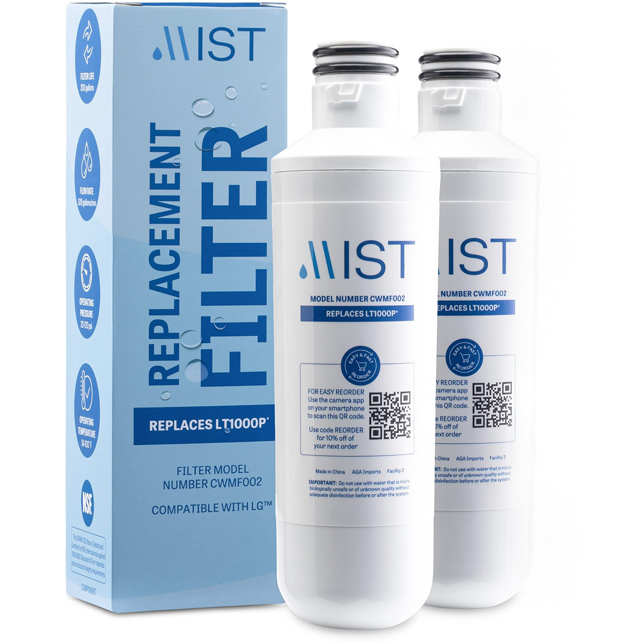 Mist Lt1000P Water Filter Replacement, Compatible With Lg Models Adq747935, Mdj64844601, Lmxs28626D, Lt1000Pc, Lt-1000Pc Kenmore 46-9980, 469981 (2 Pack)