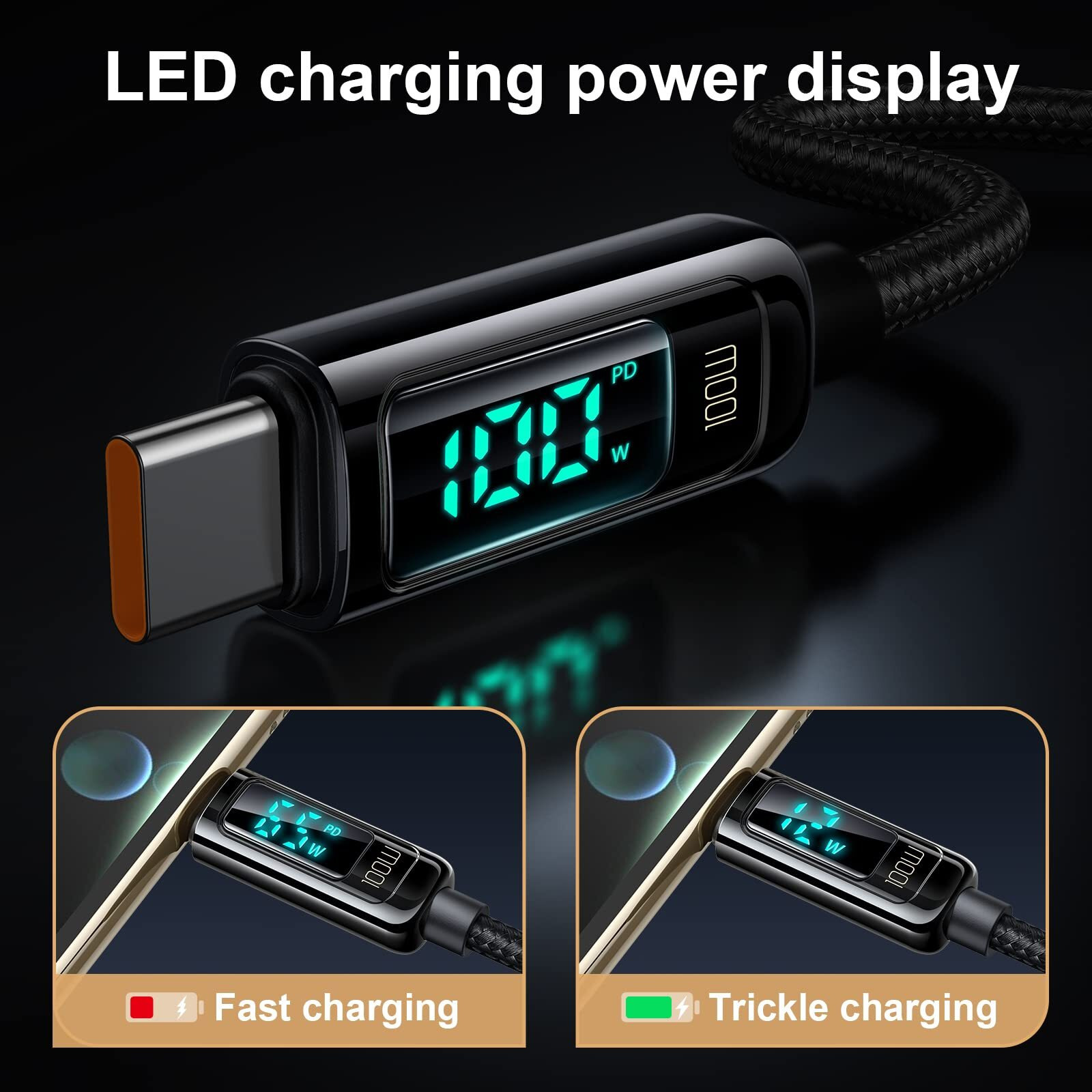 Mcdodo Usb C To Usb C Charging Cable 4Ft Type C Fast Charging Cable 100W With Led Display Usb-C To Usb-C Cable Nylon Braided Usb-C Cord For Iphone 16/15/15 Pro/Galaxy S23/Ipad Pro/Macbook Pro