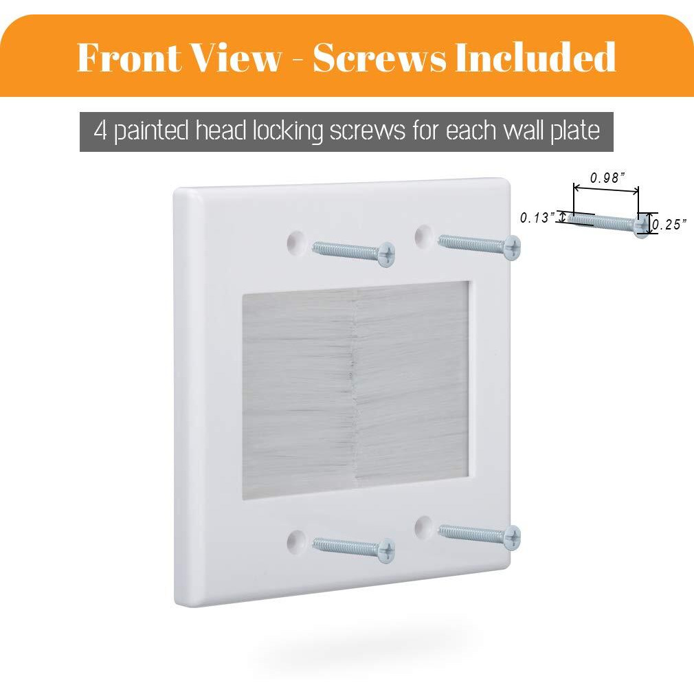 Kebulldola 2 Gang Brush Wall Plate White 2 Pack, Double Gang Cable Management Kit For Tv Coaxial, Hdmi, Ethernet Cables, Speaker Wires And Power Cords Pass Through.