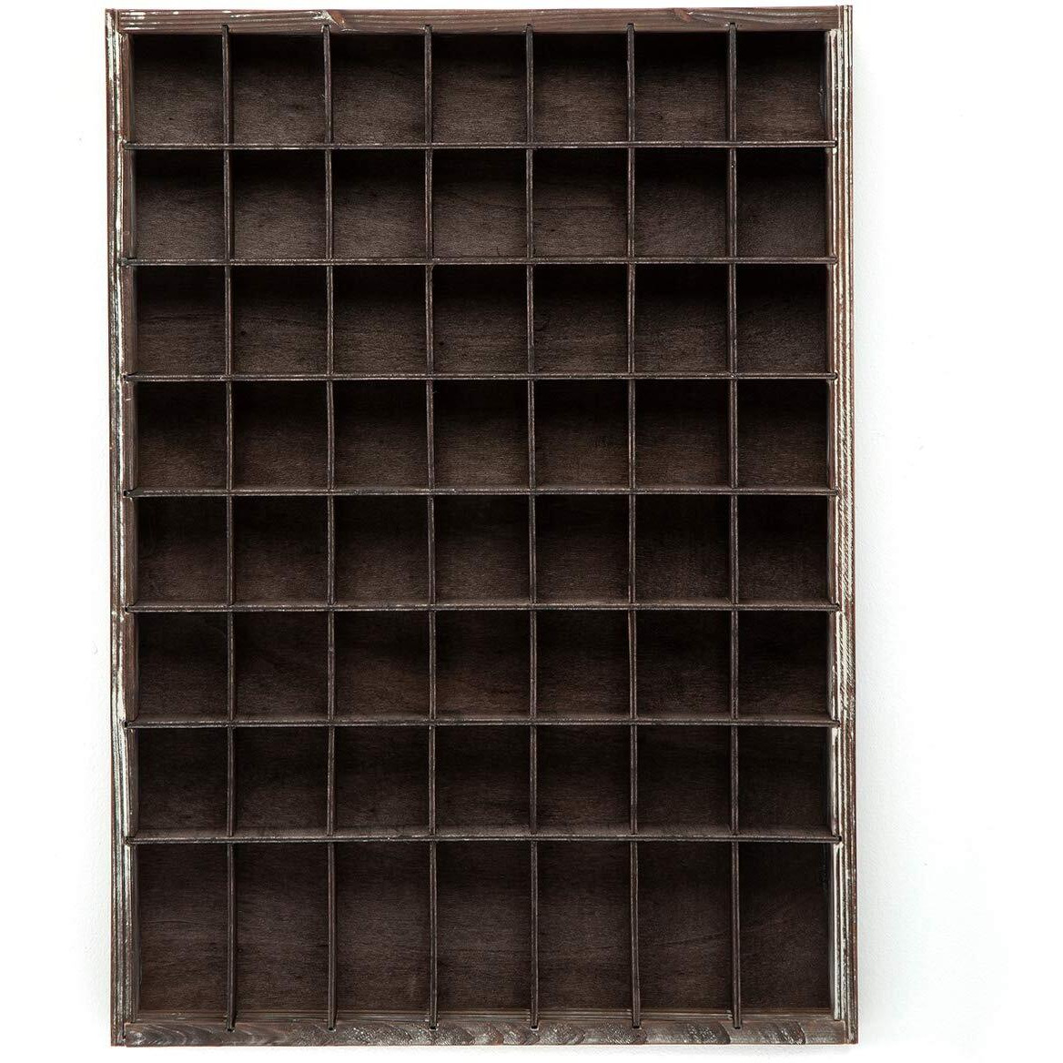 J Jackcube Design - Rustic Wood Shot Glasses Display Case 56 Compartments Wall Mount Pint Glass Shadow Box Bar Cabinet Collection Freestanding - Mk524A