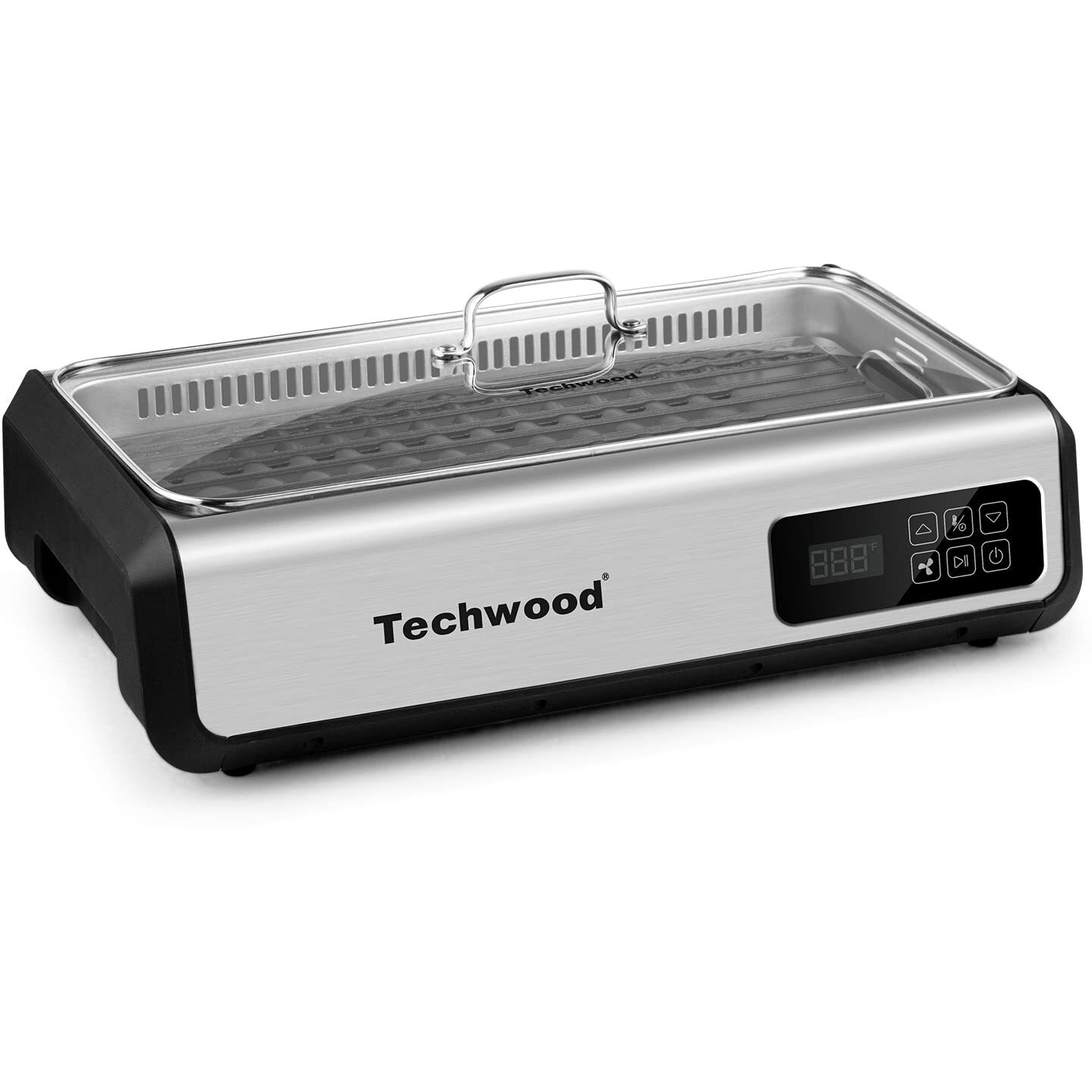 Indoor Smokeless Grill Techwood 1500W Electric Grill With Tempered Glass Lid & Led Smart Control Panel, 8-Level Control Korean Bbq Grill With Removable Grill Plate, Stainless Steel (Silver)